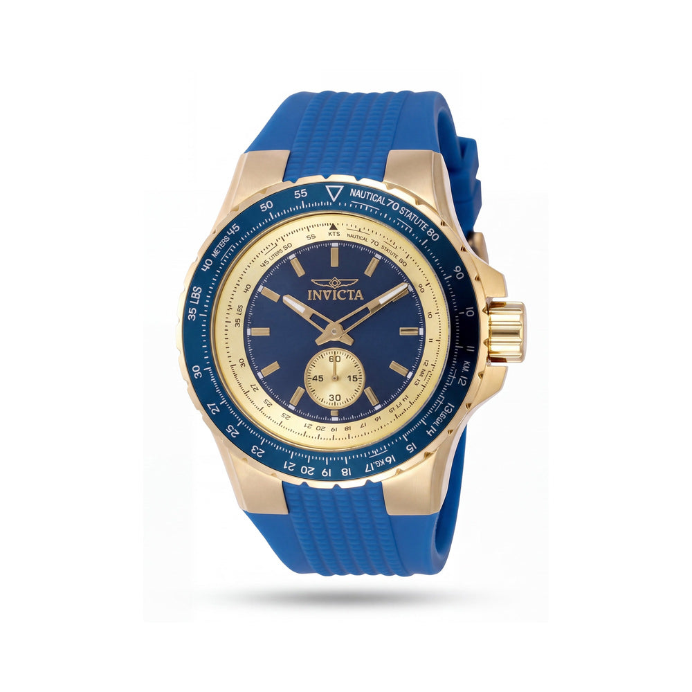 Reloj Invicta Aviator 49307 unisex de cuarzo, 50 mm, correa de silicona, esfera azul de acero inoxidable, resistente al agua 10 ATM
