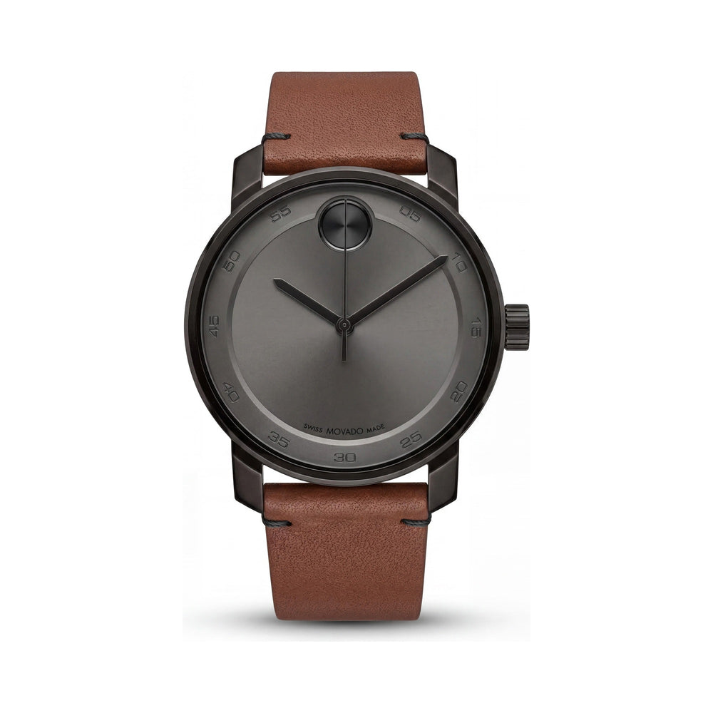 Reloj Movado 3600917 Access Minimalist para hombre, de acero inoxidable con baño de iones negro y correa de piel marrón, resistente al agua, 41 mm