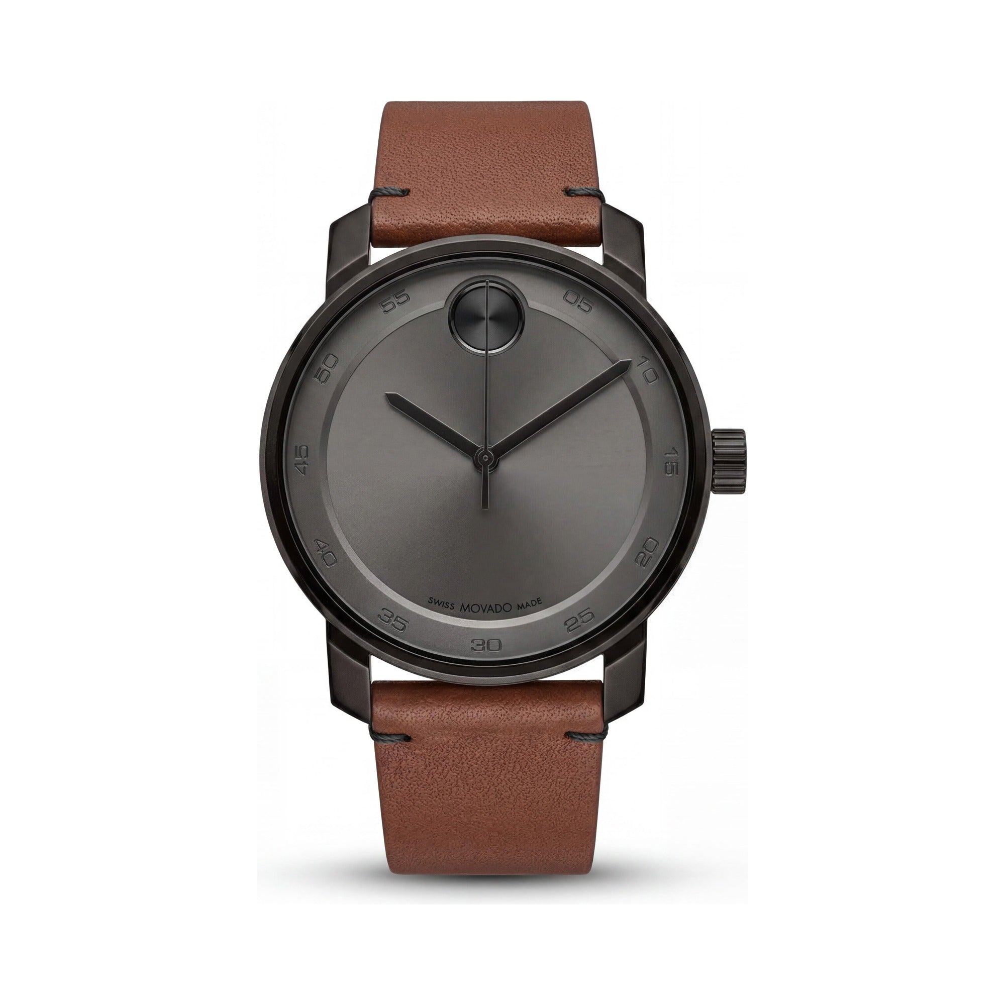 Movado 3600917 Access Minimalist Men's Black Ion-Plated Stainless Steel Brown Leather Strap Water Resistant Watch 41mm, Photo 1