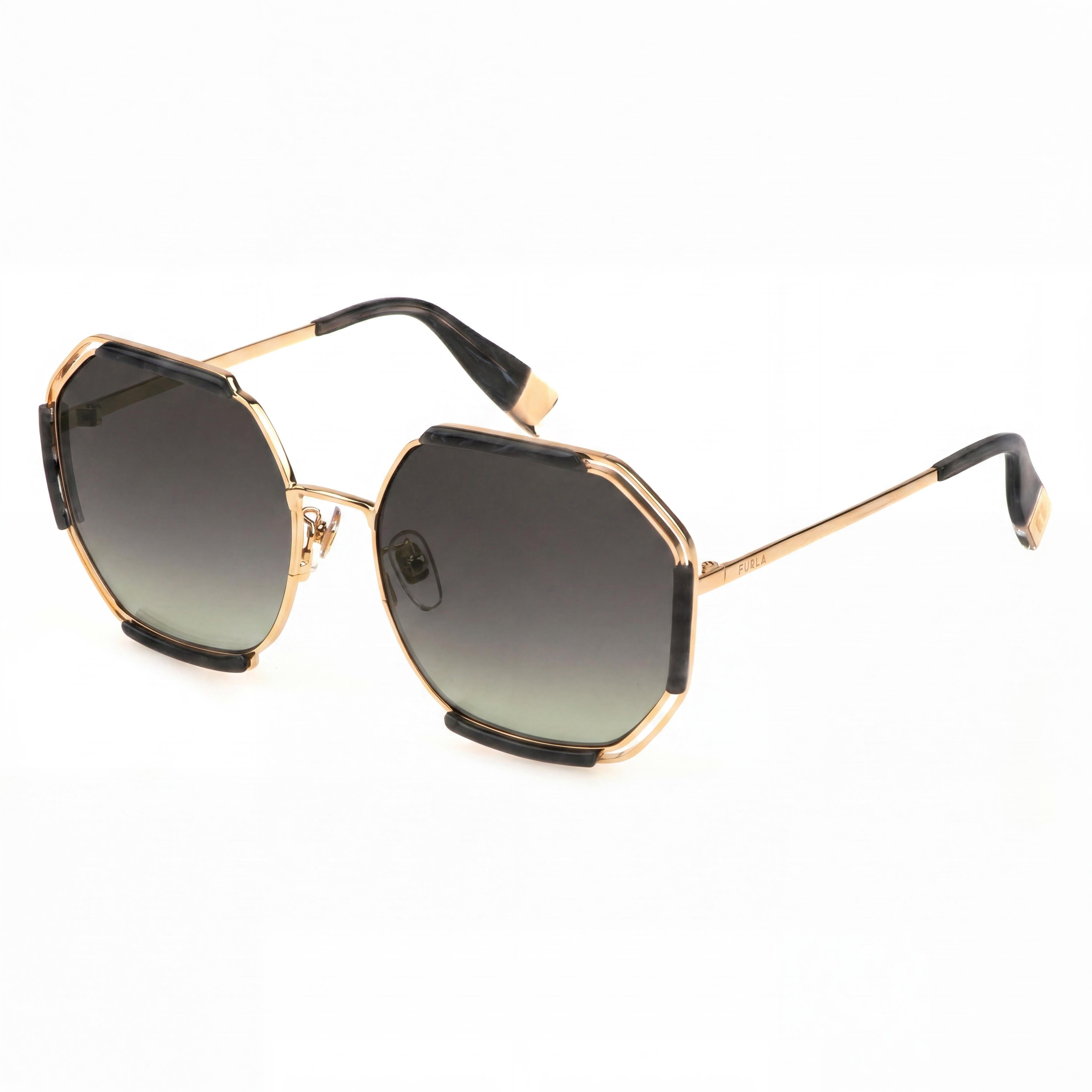 Furla Sfu785 Women's Rose Gold Stainless Steel Smoke Gradient UV 400 Sunglasses 61mm, Photo 1