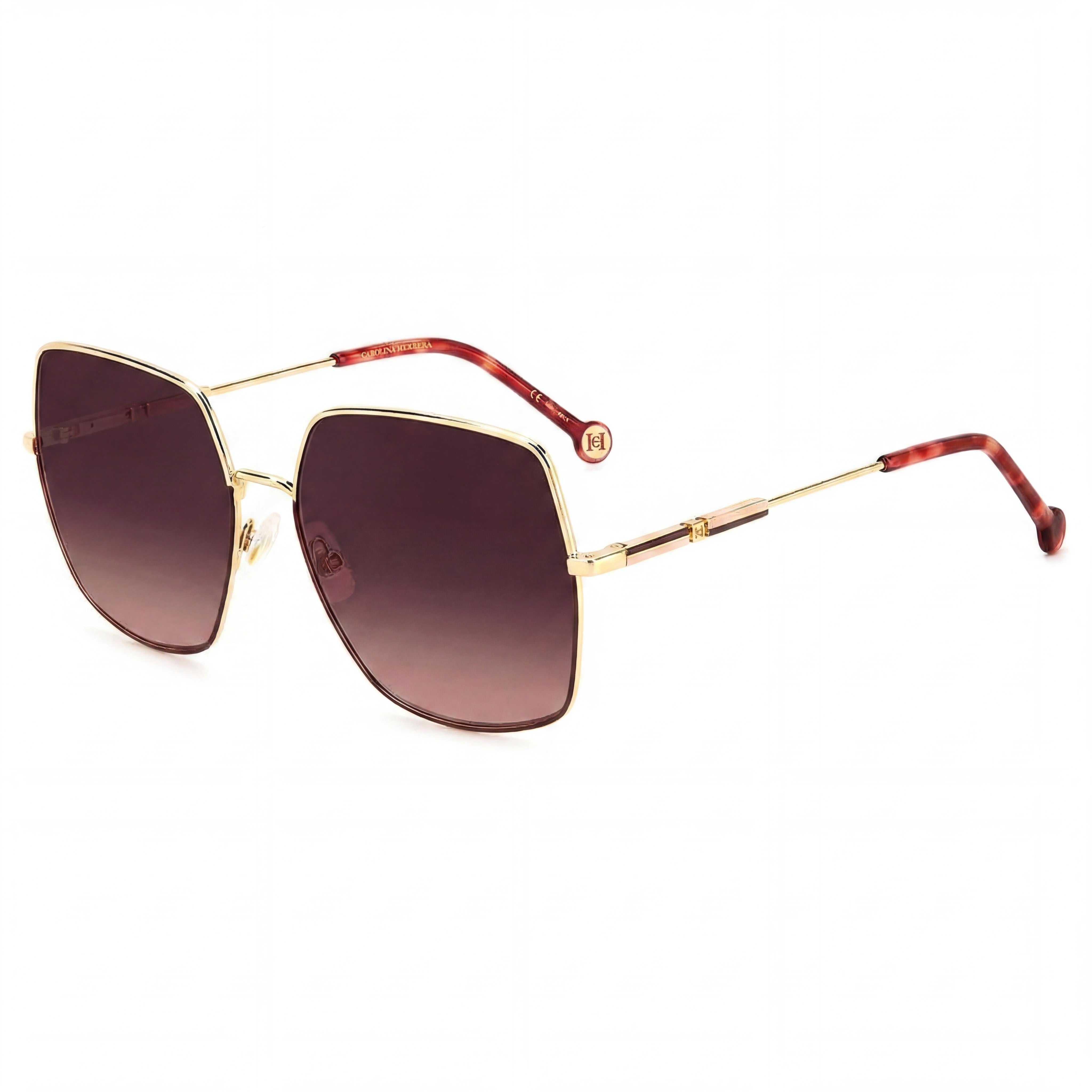 CAROLINA HERRERA Gafas de sol contemporáneas unisex de metal con protección UV, montura burdeos dorada, lentes rosadas de doble tono, 60 mm, Photo 1