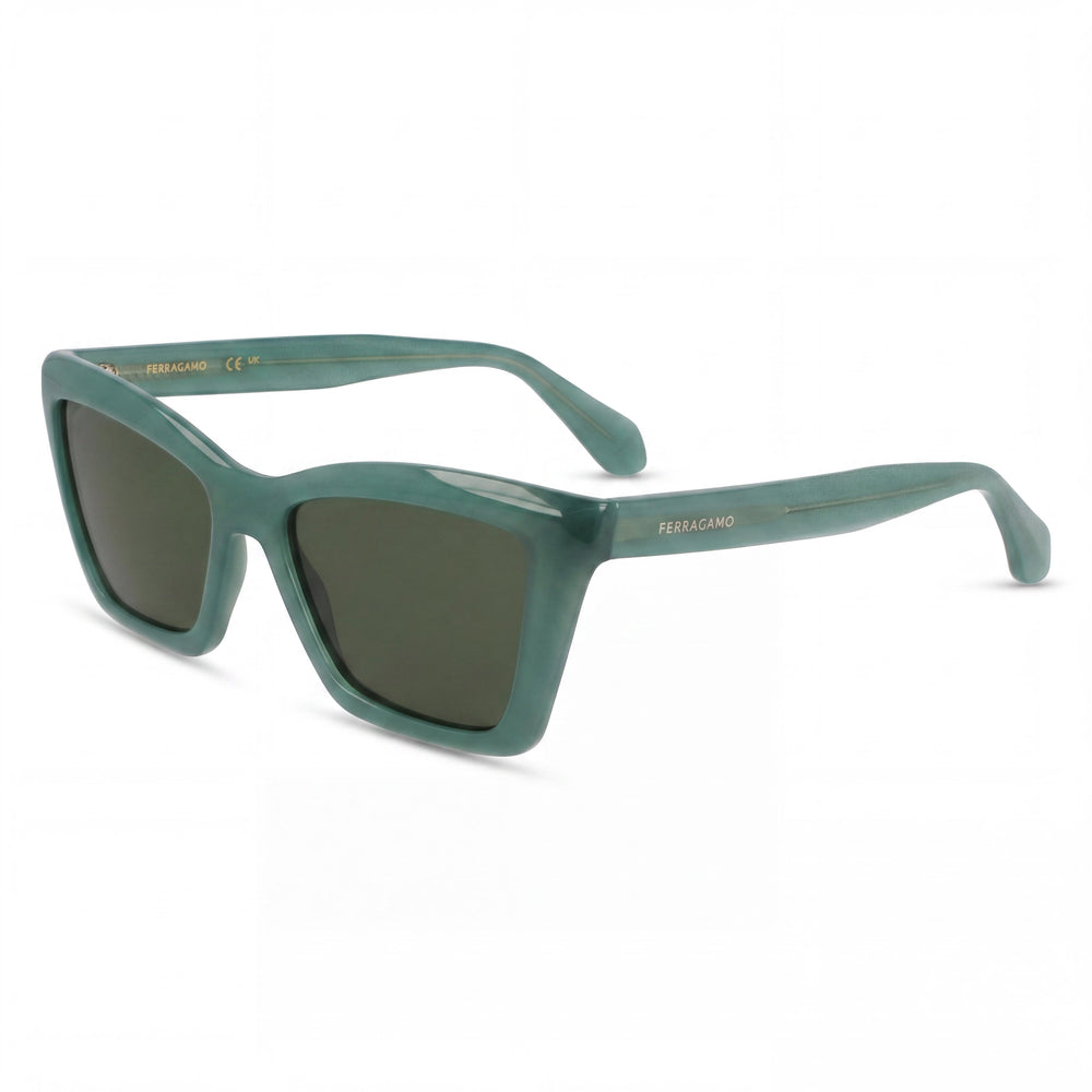 Ferragamo Sf2039se Unisex Acetate Frame, Opaline Green with Solid Green Lenses, Size 53-17-145