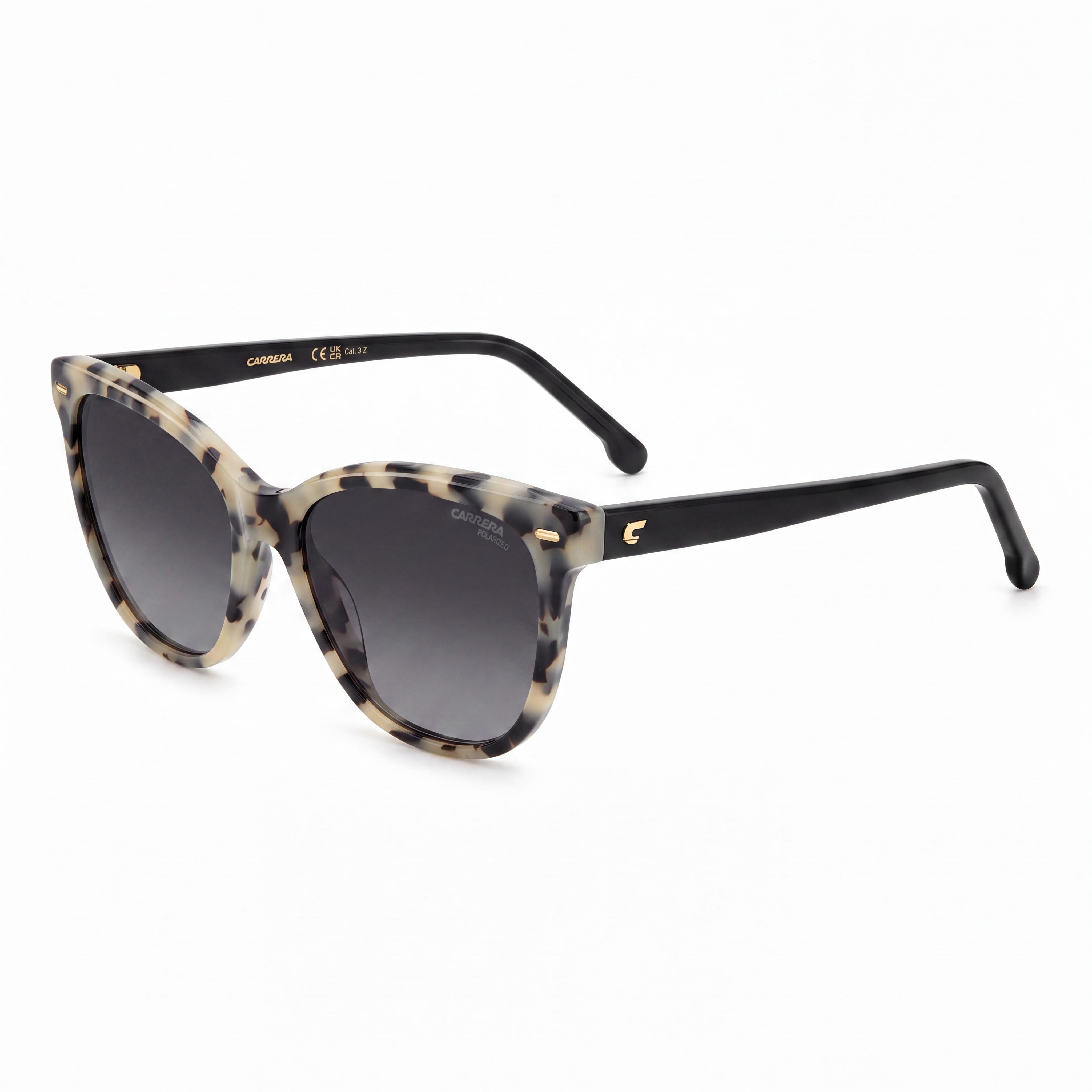 Gafas de Sol Polarizadas de Acetato para Mujer Carrera Modern, Marfil Habana Negro, Lentes Grises Degradadas 56-17-140, Photo 1