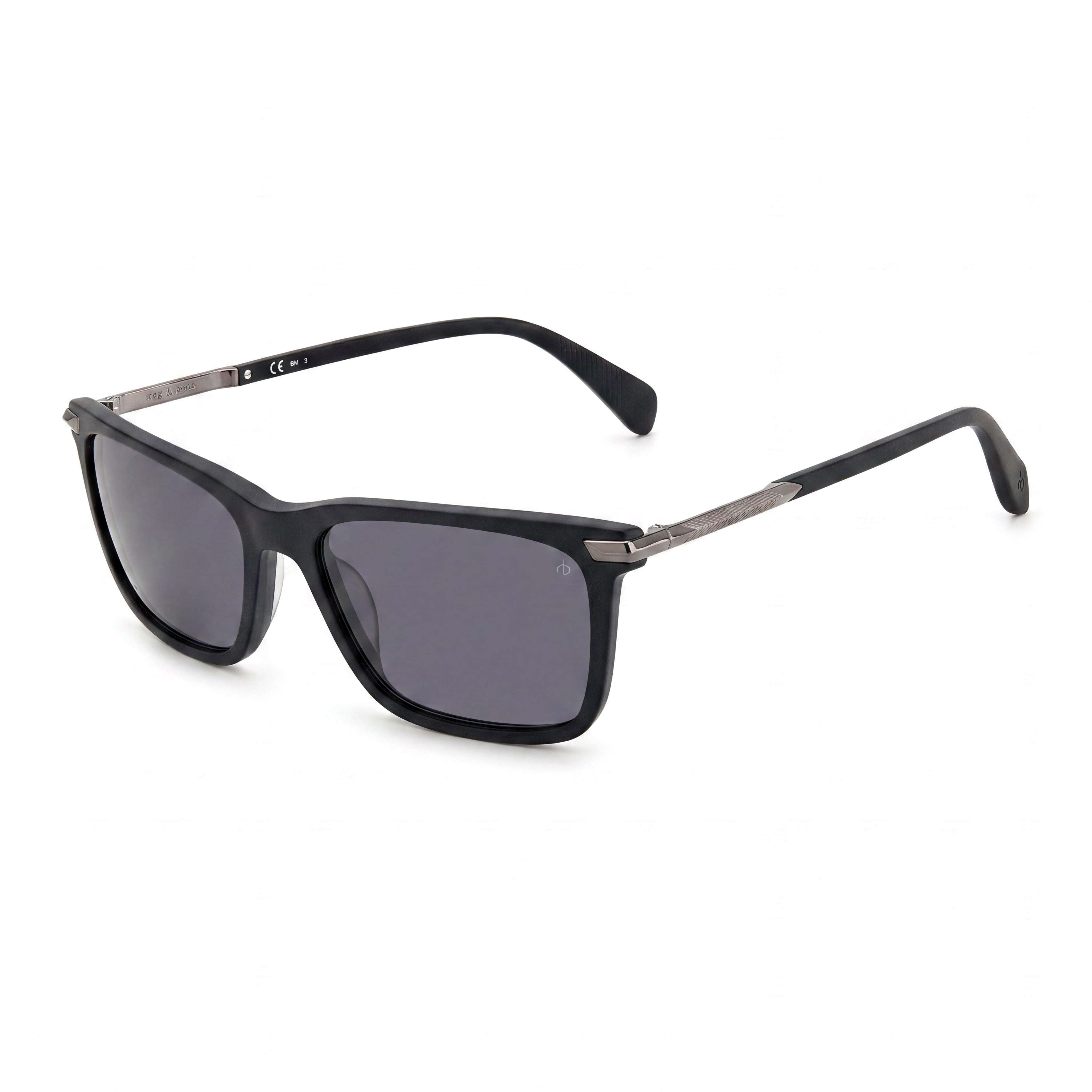 Gafas de sol para hombre Rag & Bone con montura moderna de acetato en negro mate y lentes de policarbonato no polarizadas de 56 mm, Photo 1