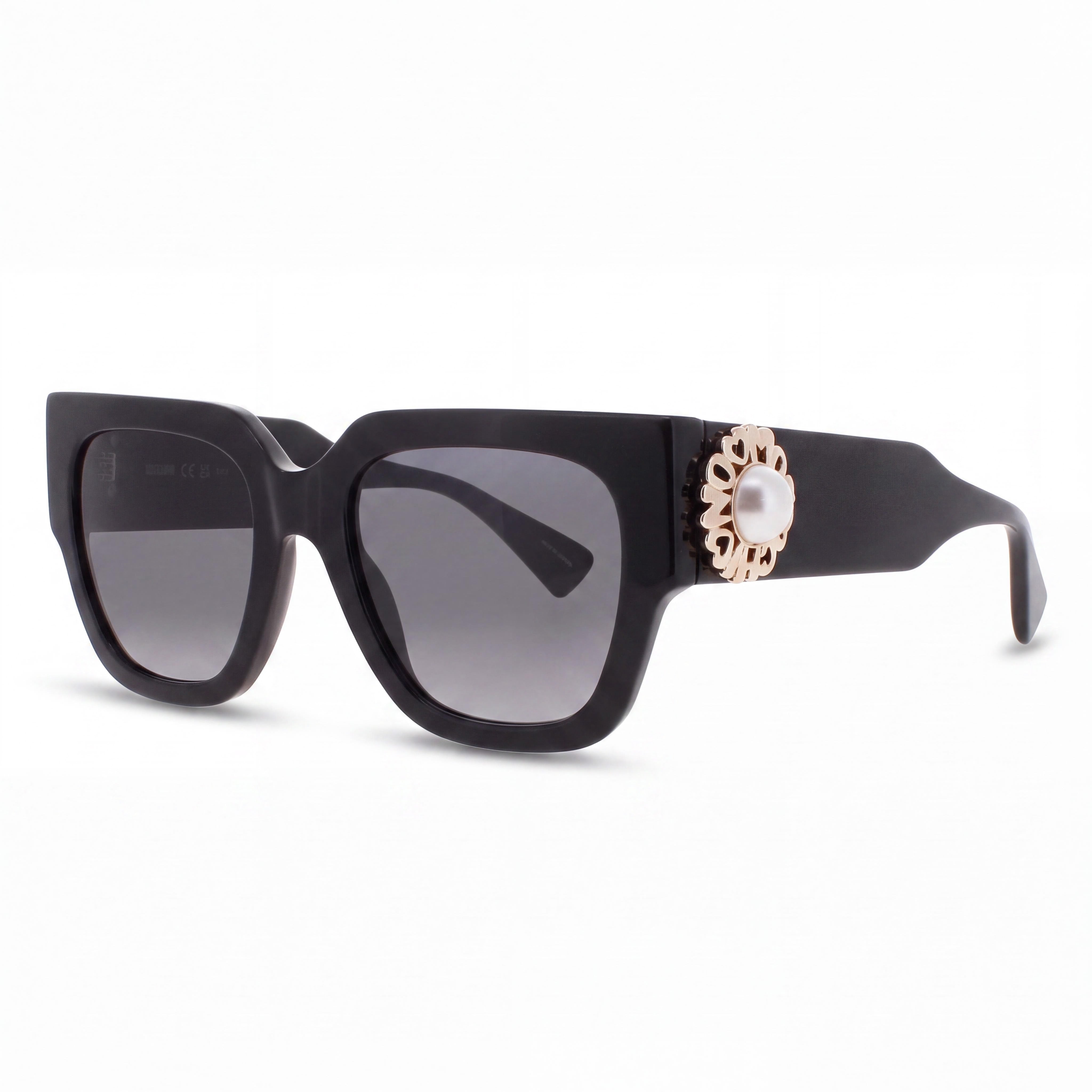 Moschino Women's MOS153/S/US Black Plastic Square Grey Shaded 100% UV Non-Polarized Sunglasses 52mm, Photo 1