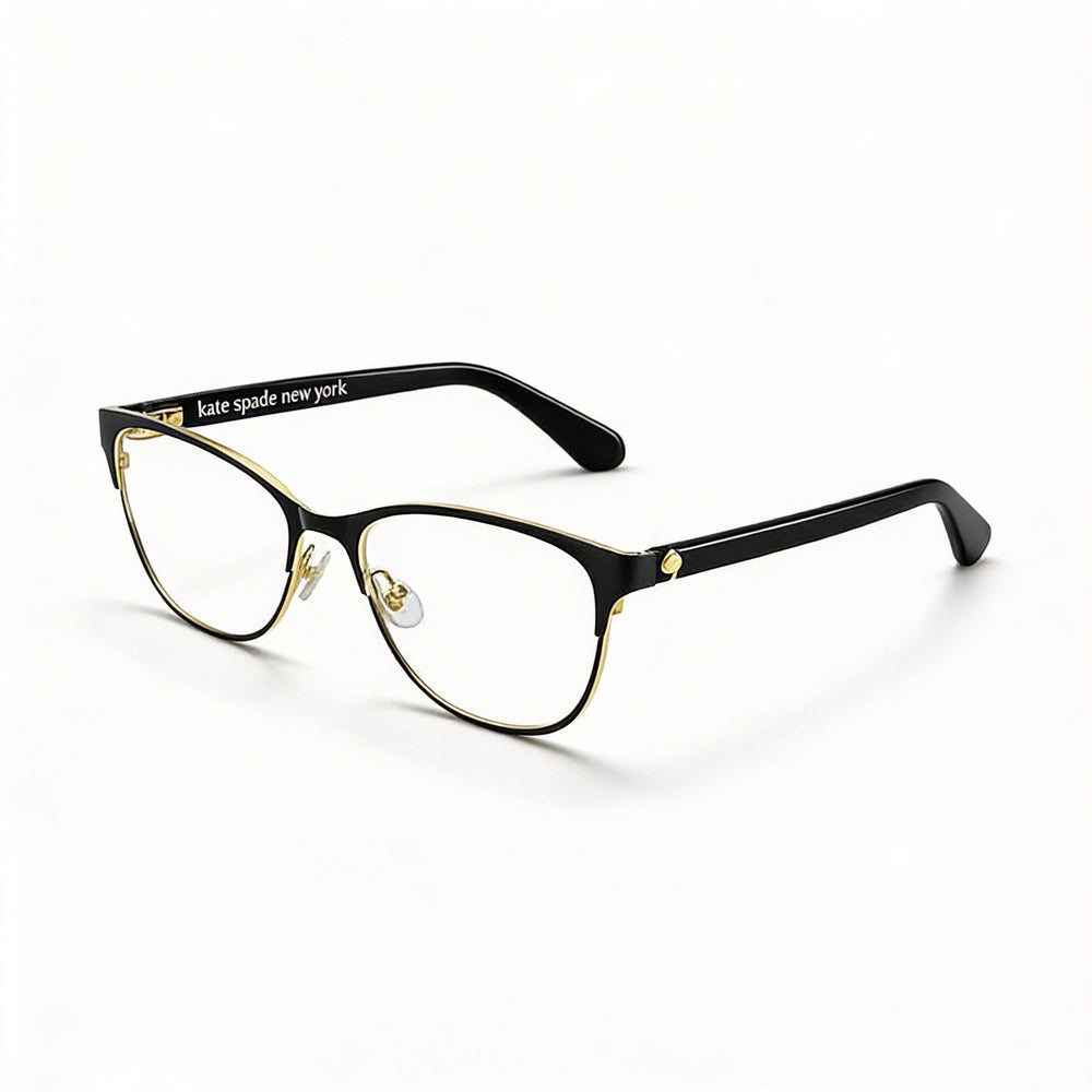 Kate Spade New York HADLEE Gafas de acero inoxidable con montura ojo de gato negra para mujer, talla 52