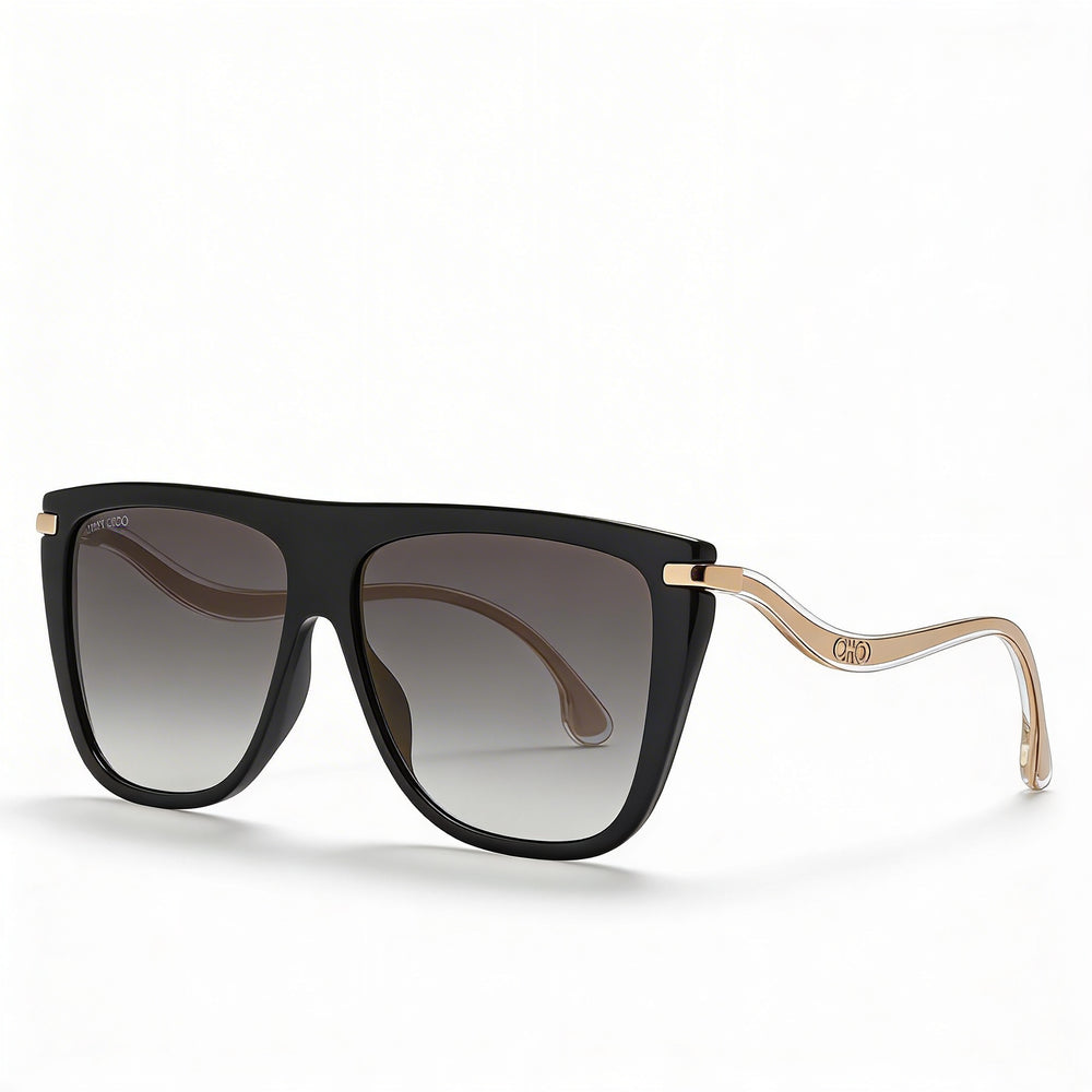 Gafas de sol Jimmy Choo SUVI/S para mujer, armazón de plástico negro tipo ojo de gato, lentes espejadas degradadas grises, protección UV de 58 mm