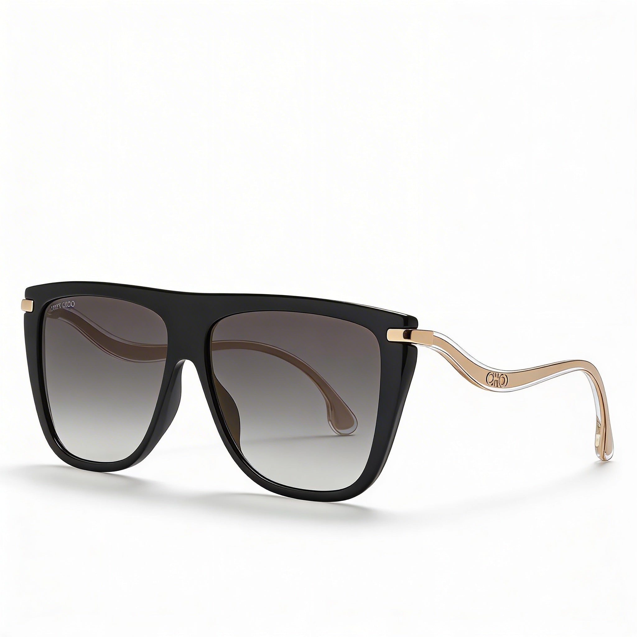 Jimmy Choo SUVI/S Women's Cat Eye Black Plastic Frame Sunglasses, Gradient Grey Mirror Lenses, 58mm UV Protected, Photo 1