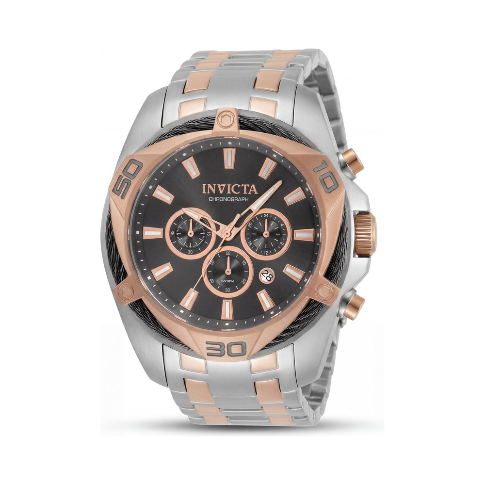 Reloj Invicta Bolt para hombre, cronógrafo de cuarzo de 50 mm, acero inoxidable bicolor, esfera gris, resistente al agua hasta 100 m.