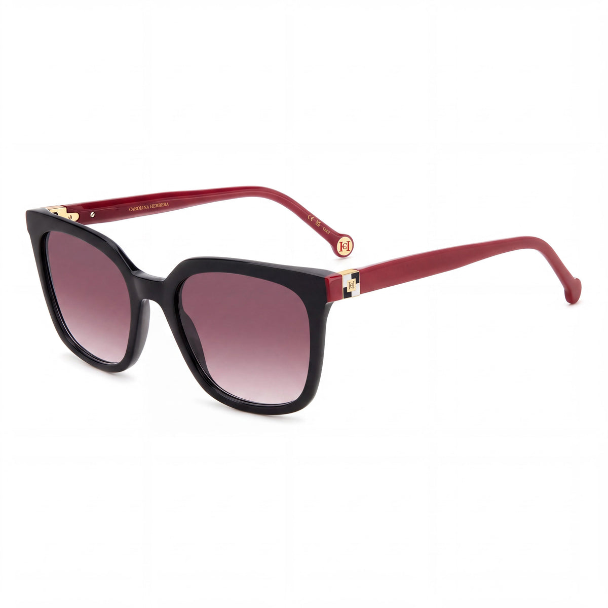 Gafas de sol Carolina Herrera para mujer, modernas, montura de acetato negro y rojo, policarbonato no polarizado, 53 mm, Photo 1