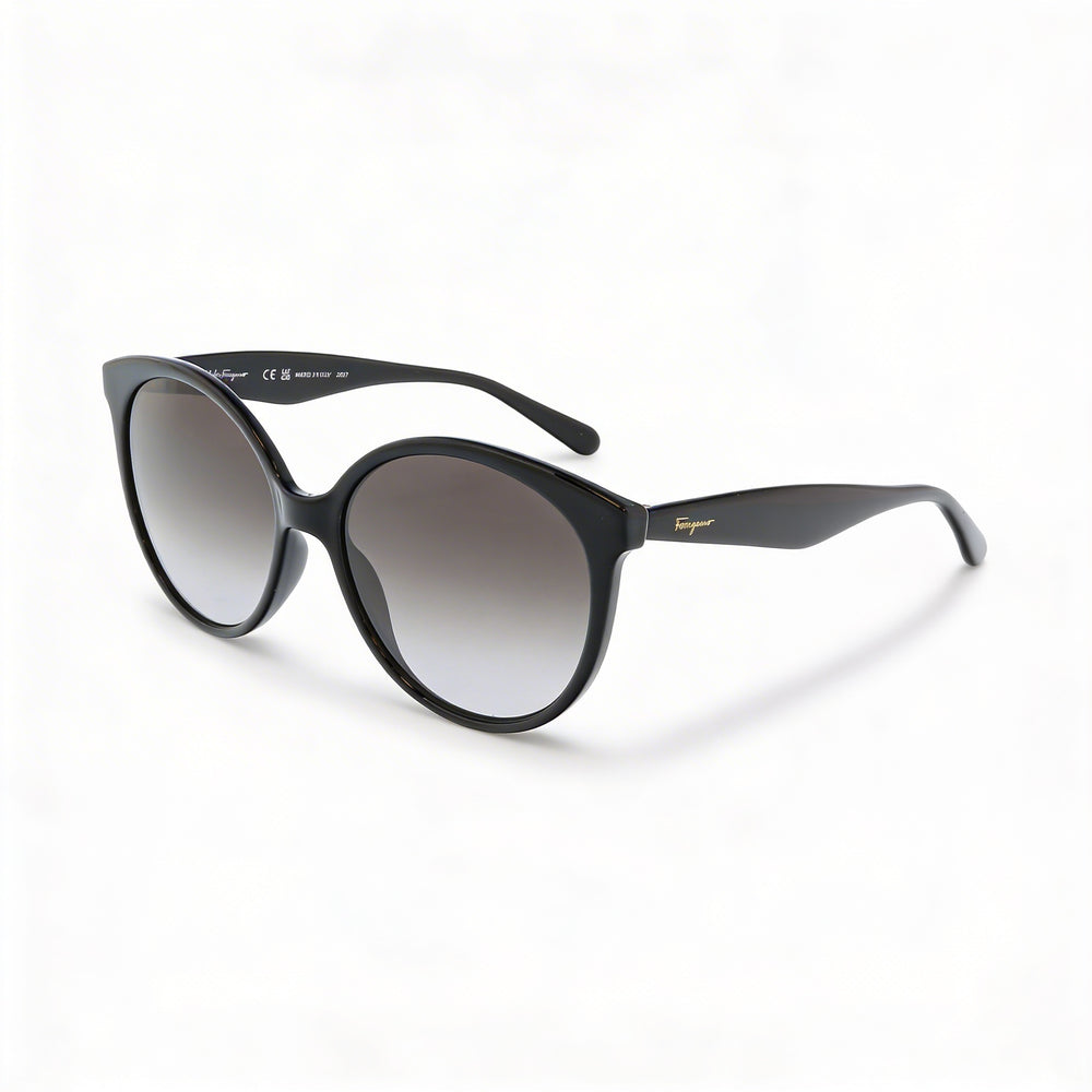 Gafas de sol redondas de plástico negro Salvatore Ferragamo Sf1071s para mujer, lentes grises degradadas, protección UV de 58 mm