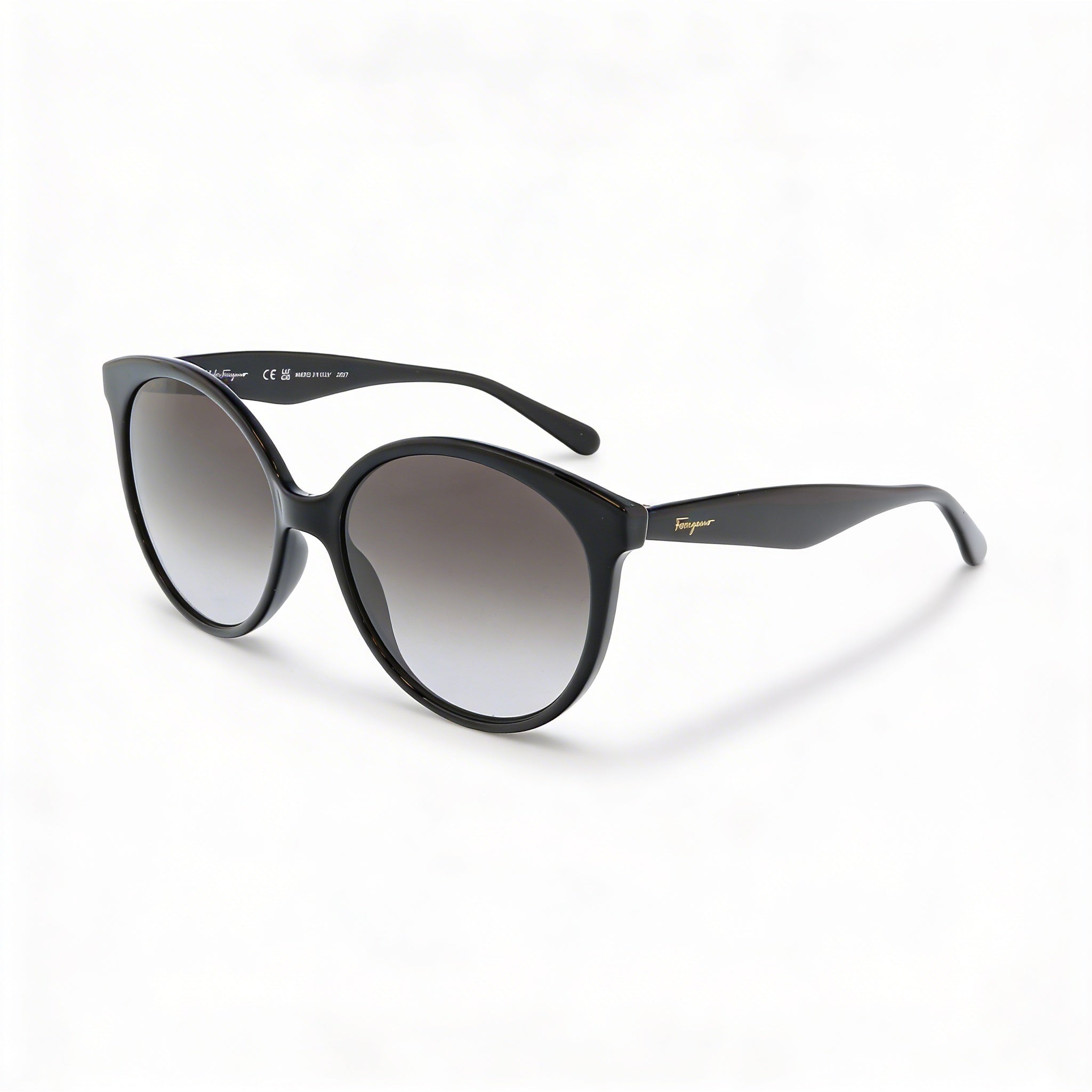 Gafas de sol redondas de plástico negro Salvatore Ferragamo Sf1071s para mujer, lentes grises degradadas, protección UV de 58 mm, Photo 1