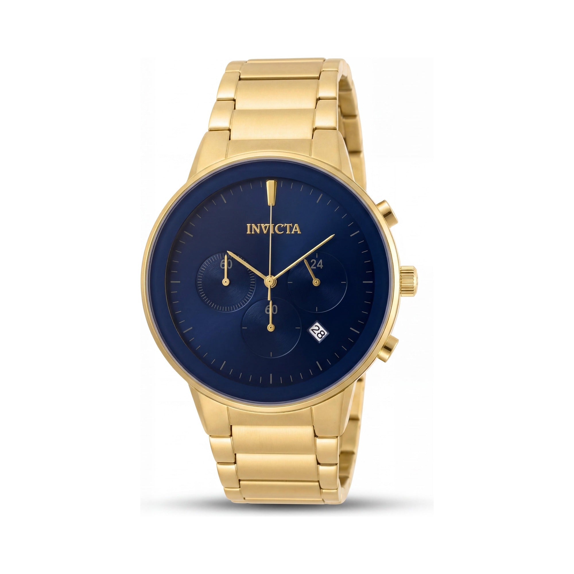 Reloj de cuarzo Invicta para hombre, cronógrafo, fecha, GMT, acero inoxidable tono dorado, esfera azul, 43 mm, resistente al agua, Photo 1