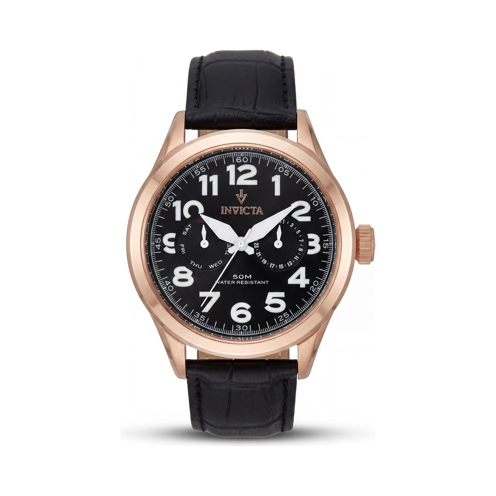 Reloj Invicta VINTAGE para hombre, resistente al agua, de acero inoxidable en tono oro rosa de 45 mm con correa de piel con relieve de cocodrilo.