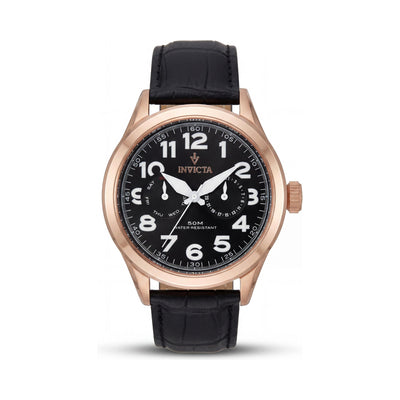 Reloj Invicta VINTAGE para hombre, resistente al agua, de acero inoxidable en tono oro rosa de 45 mm con correa de piel con relieve de cocodrilo.