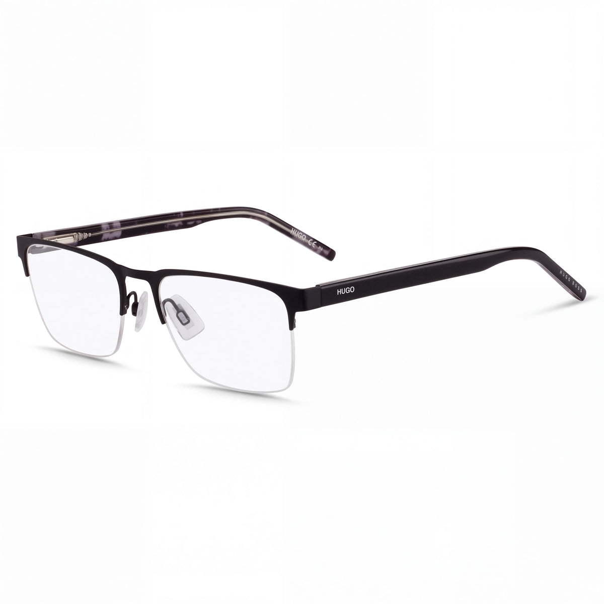 HUGO 1076 Unisex Matte Black Rectangular Alloy Steel Semi-Rimless Non- Eyeglasses 56mm, Photo 1