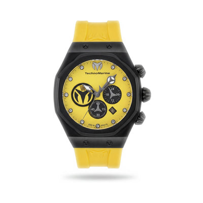TechnoMarine Reef - Sun TM-523002 Men's Chronograph Quartz Watch, Black Case, Yellow Silicone Band, 45mm