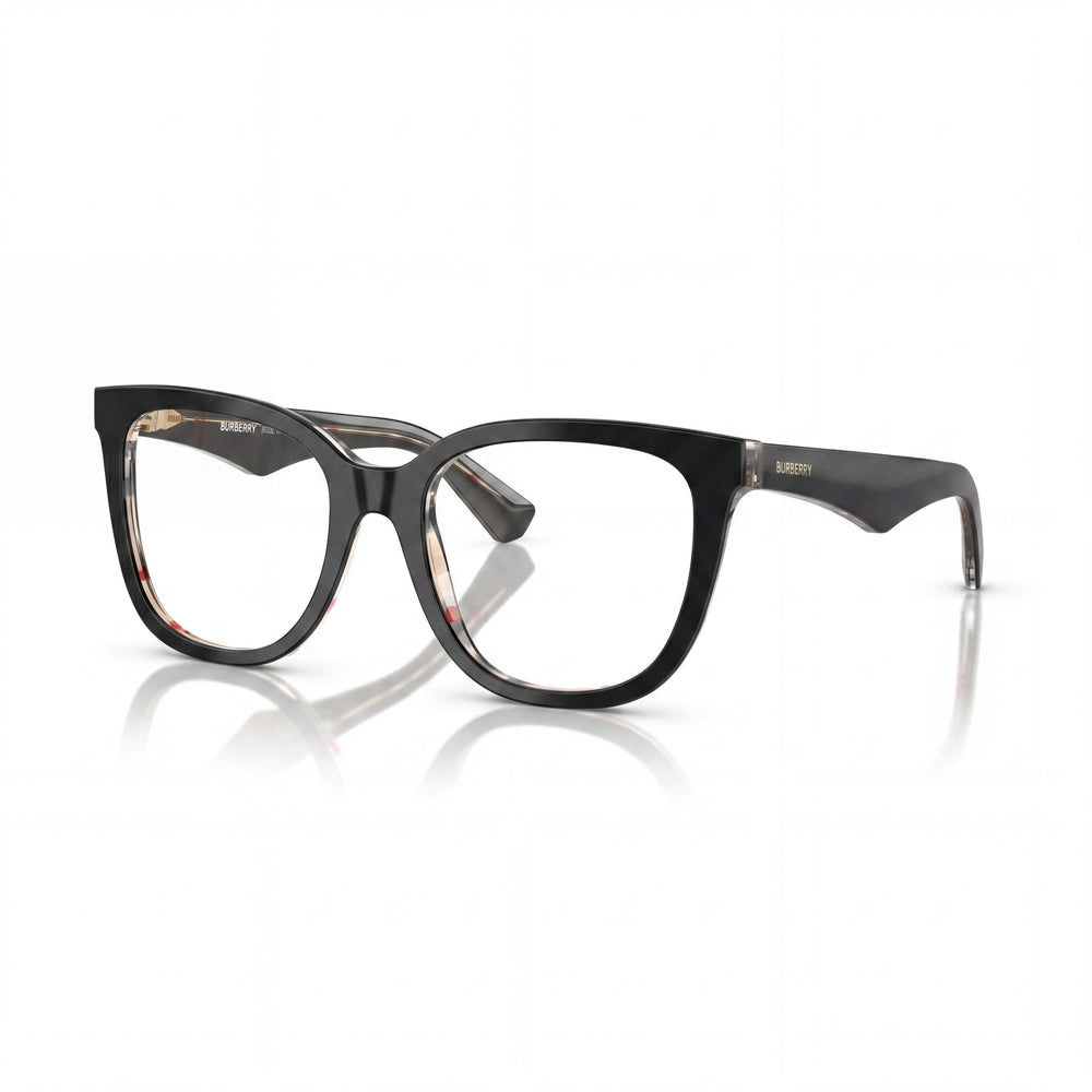 BURBERRY Classic Black Frame Unisex Acetate Eyewear, Clear Polycarbonate Lenses, 53mm Lens Width