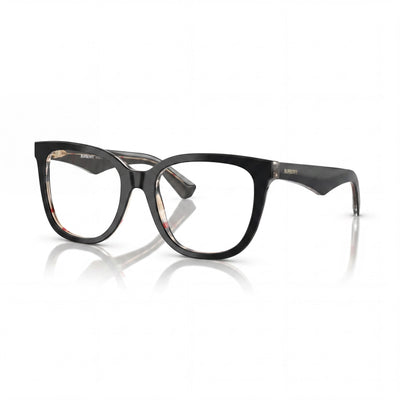 BURBERRY Gafas unisex de acetato con montura negra clásica, lentes transparentes de policarbonato, 53 mm de ancho de lente