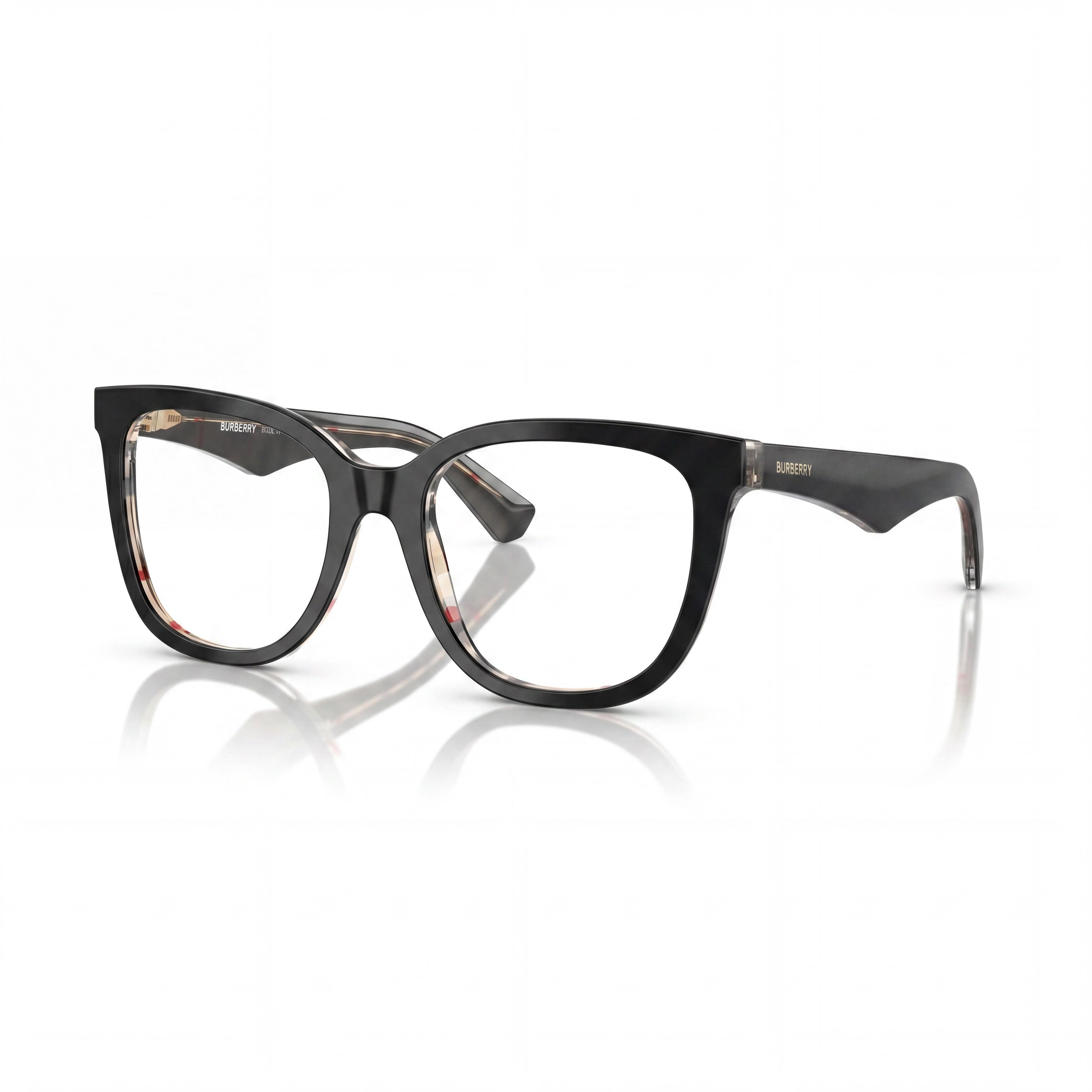 BURBERRY Classic Black Frame Unisex Acetate Eyewear, Clear Polycarbonate Lenses, 53mm Lens Width, Photo 1