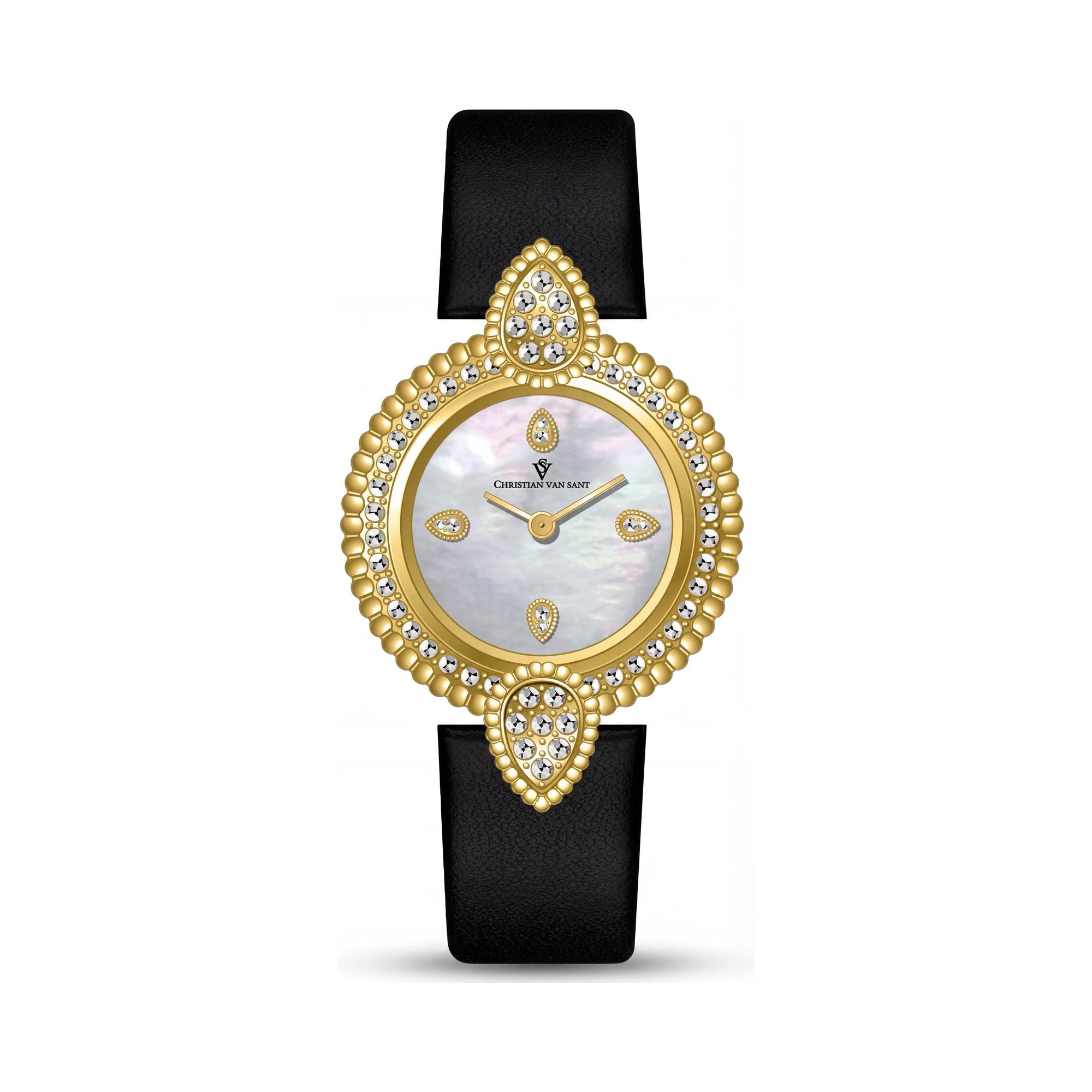 Christian Van Sant CV1274 Women's Automatic Black Stainless Steel Case Silver Dial Leather Strap Watch, Photo 1