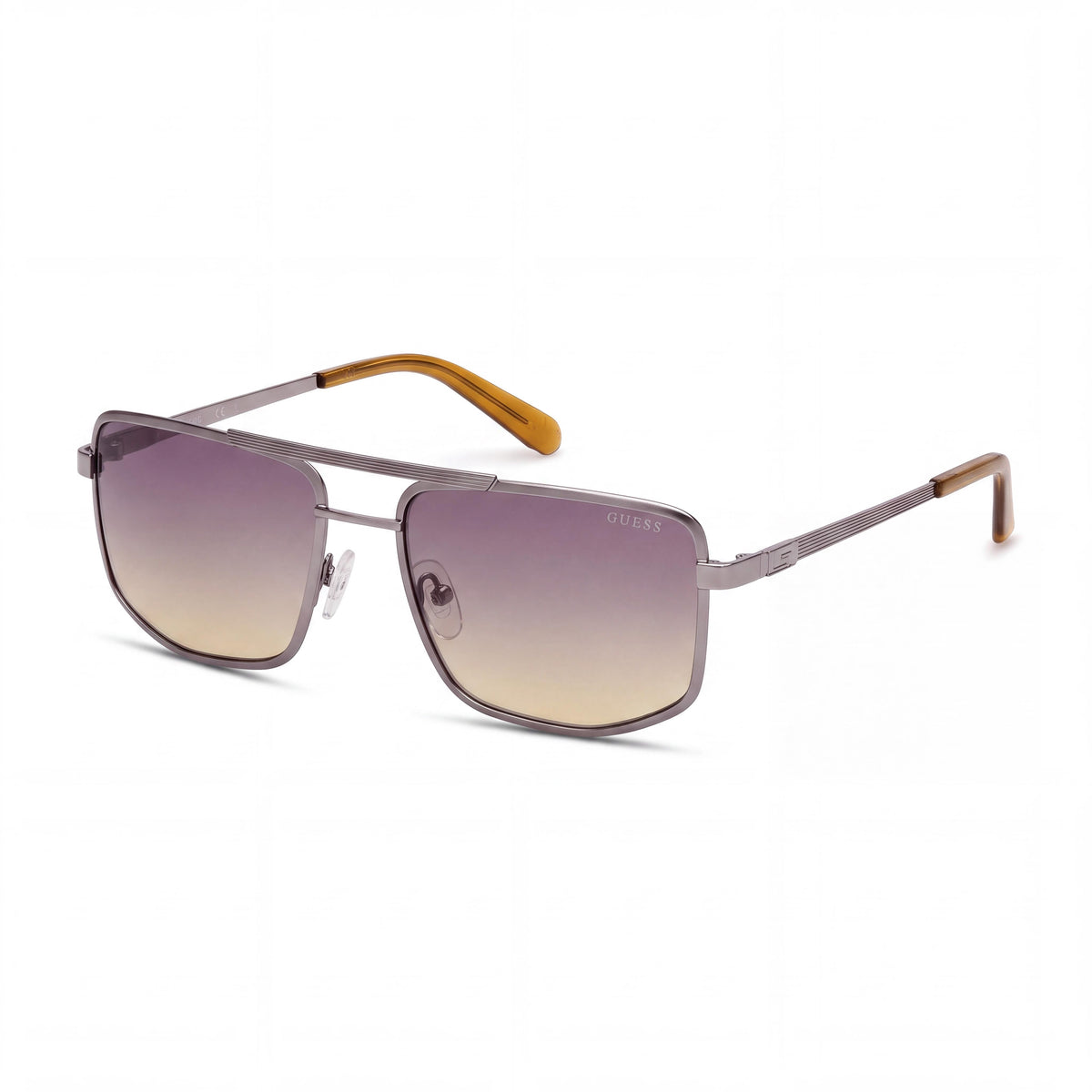GUESS Gu00208 Montura metálica unisex en metal pulido satinado con lentes degradadas ahumadas, protección UV, 57 mm, Photo 1