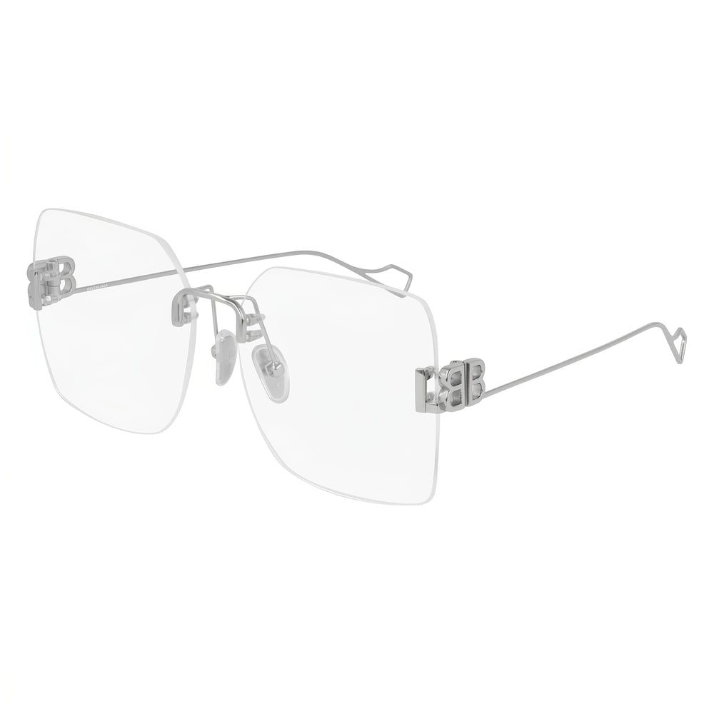 Balenciaga Bb0113o-002 Women's Silver & Transparent Metal Rimless Square Optical Frame 57-18-145