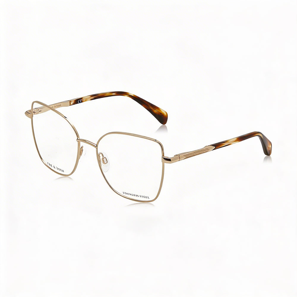 Gafas de sol modernas para mujer Rag & Bone, montura de acero de aleación Gold Havana, lentes de policarbonato, 53mm