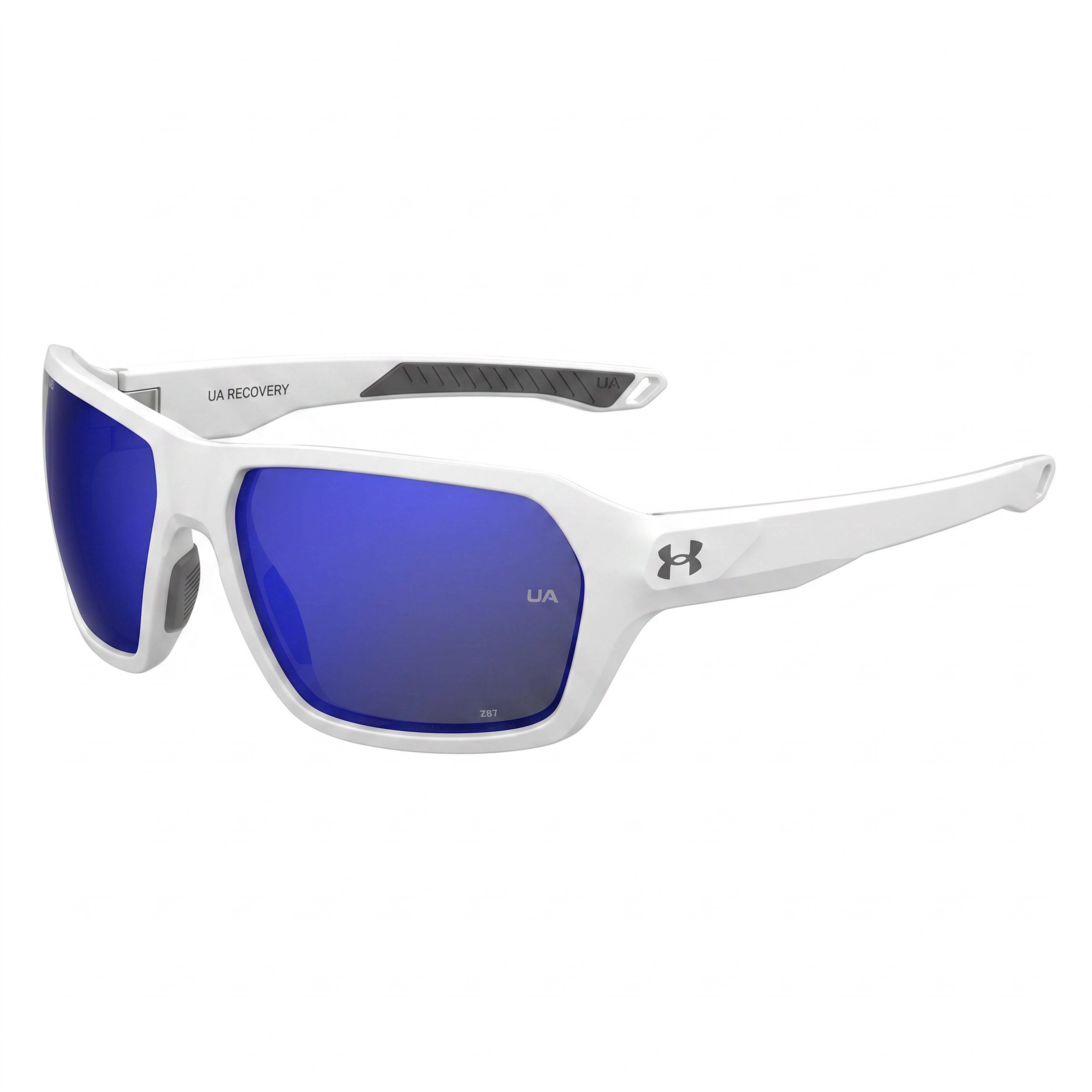 Gafas de sol unisex Under Armour UA Recon Square de acero inoxidable con protección UV, no polarizadas, blancas mate y azules, espejadas, 64 mm, Photo 1