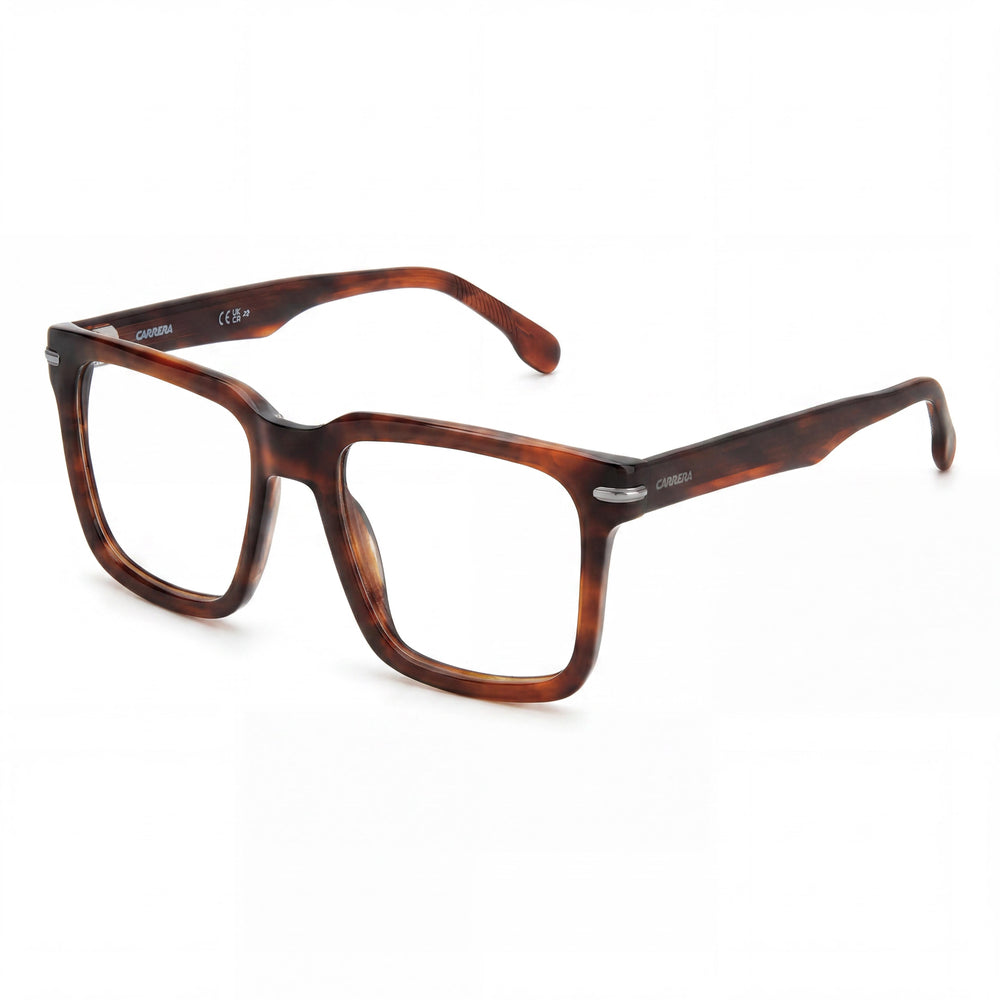 Gafas Carrera modernas unisex con montura de acetato en tono cuerno marrón, con una anchura de lente de 53 mm.