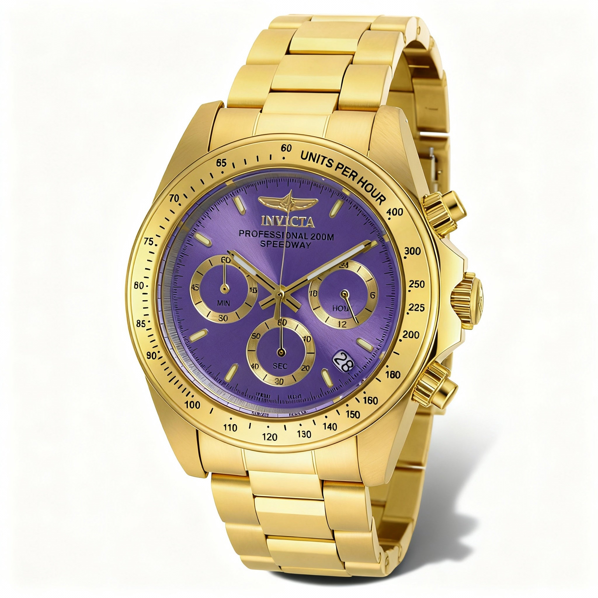 Invicta Speedway Women's Japanese Quartz Chronograph Gold Tone Water Resistant Bracelet Watch with Purple Dial