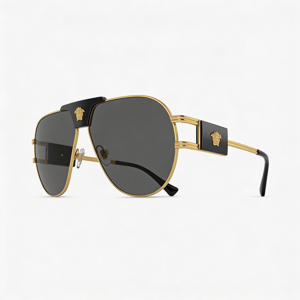 Gafas de sol unisex Versace Contemporary con montura de metal multicolor y protección UV, lente gris, 63 mm