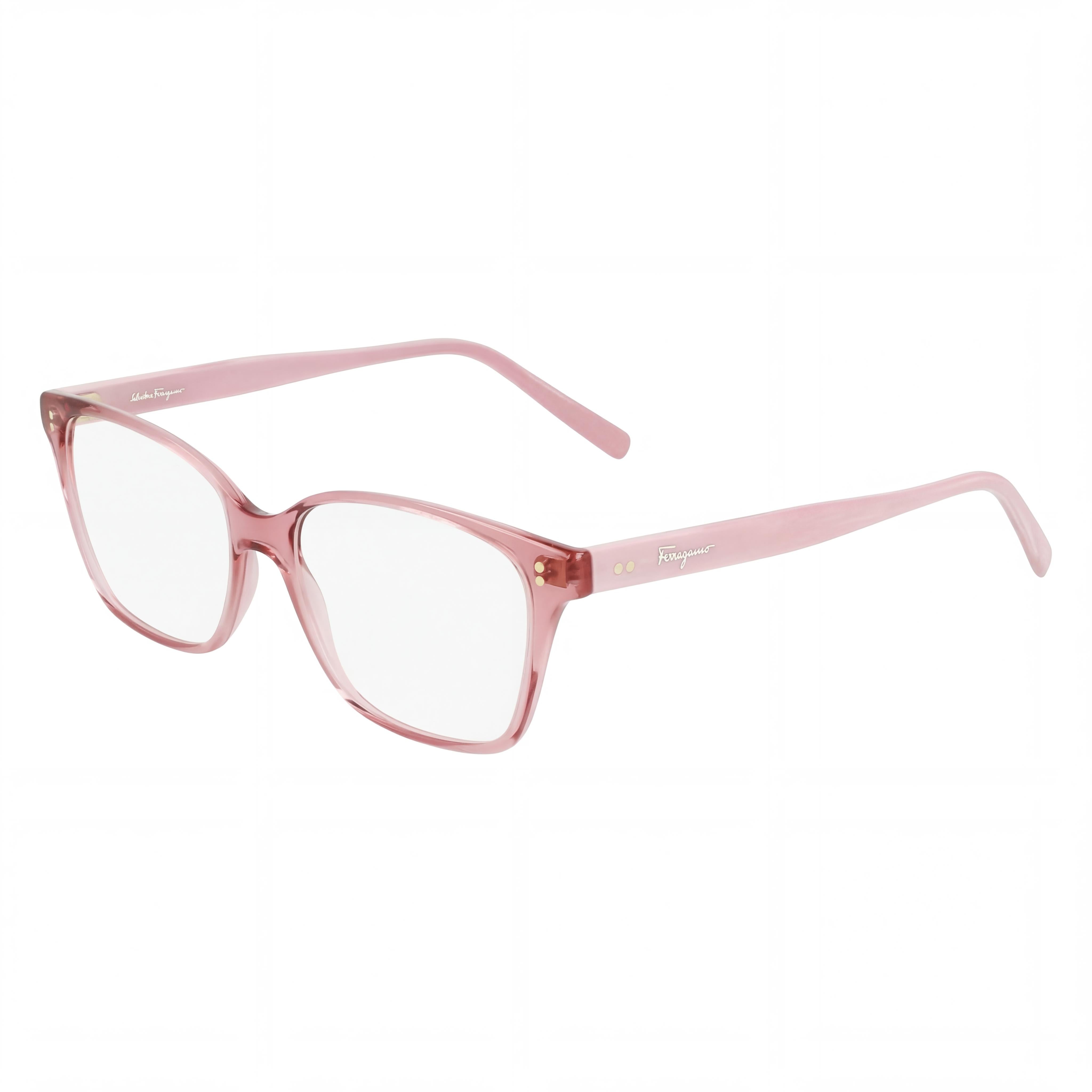 Salvatore Ferragamo Modern Women's Acetate Eyeglasses with Transparent Rose Frame and Lenses 52mm, Photo 1