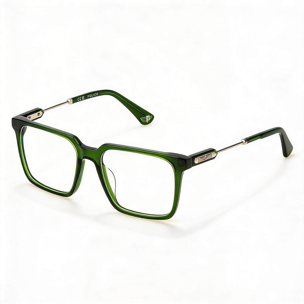 Police Casual Men's Eyeglasses with Shiny Black Frame Color and Acetate Frame Material, Size 53