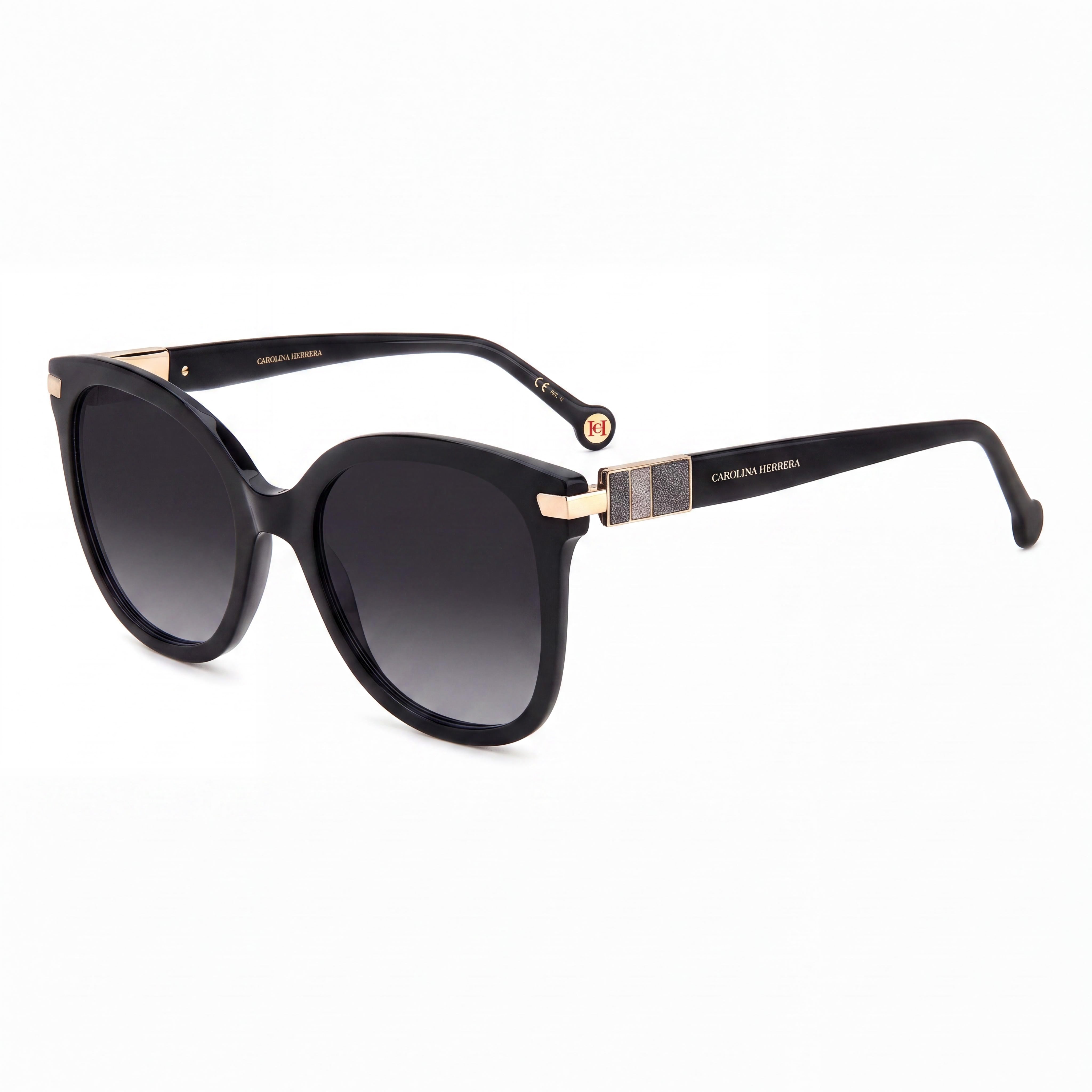 Carolina Herrera Classic Women's Black Dark Grey Shaded Plastic UV Protection Sunglasses 55mm, Photo 1