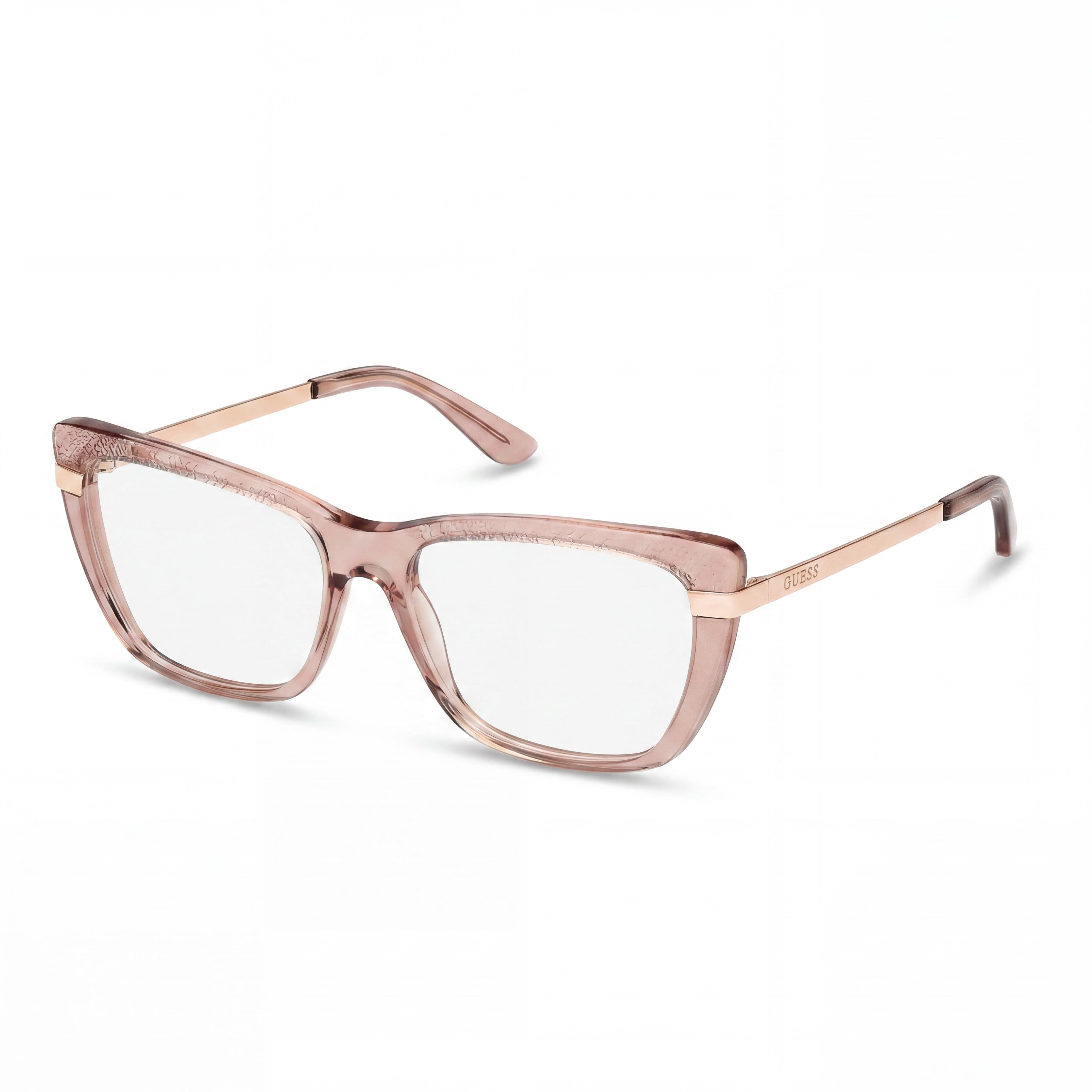GUESS Clásico para mujer, montura de plástico brillante de color beige, lentes de policarbonato no graduadas 54-16-140, Photo 1