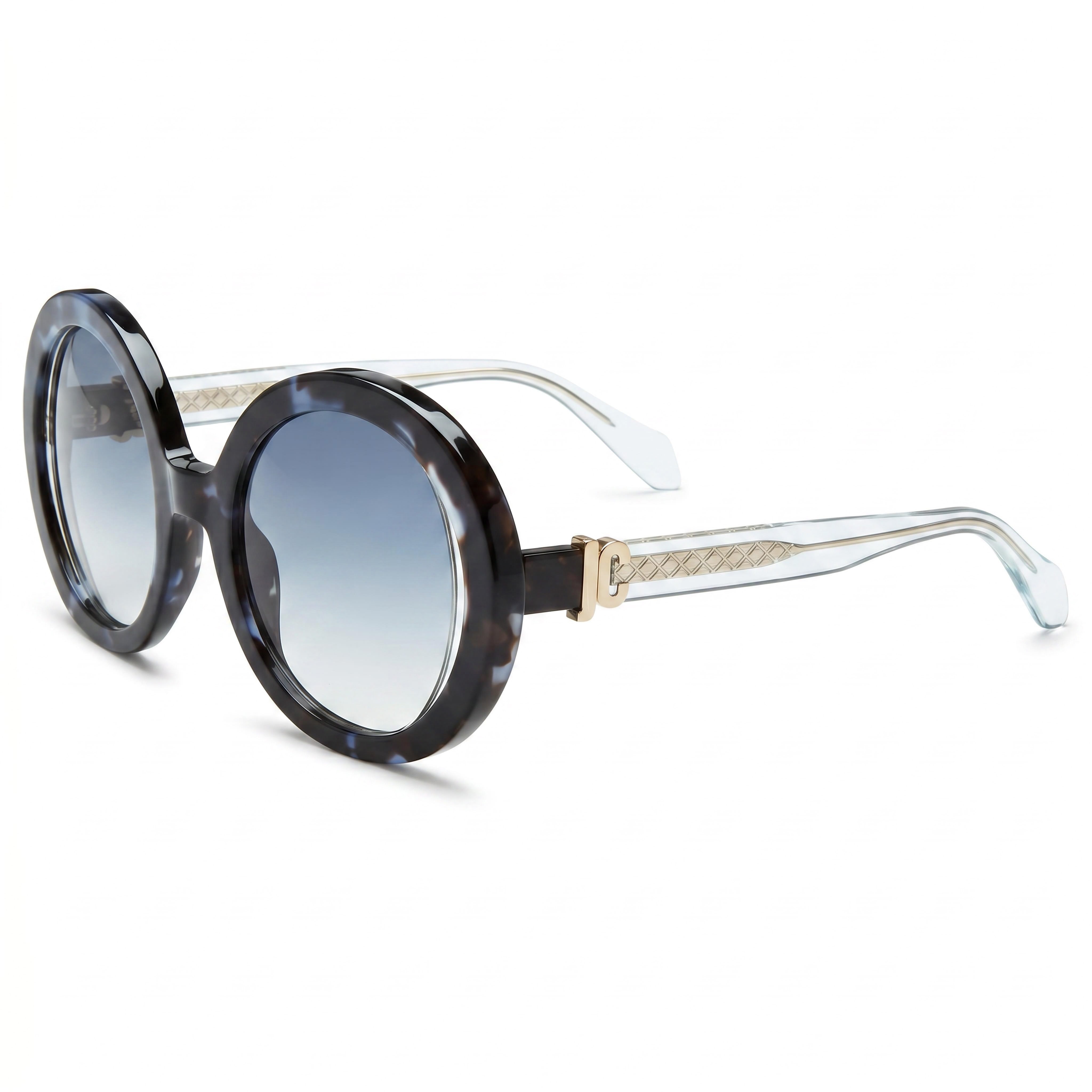 Just Cavalli SJC028 Women's Casual Transparent Blue Havana Metal Acetate Sunglasses, Smoke Gradient Yellow Lenses 58-17-140, Photo 1