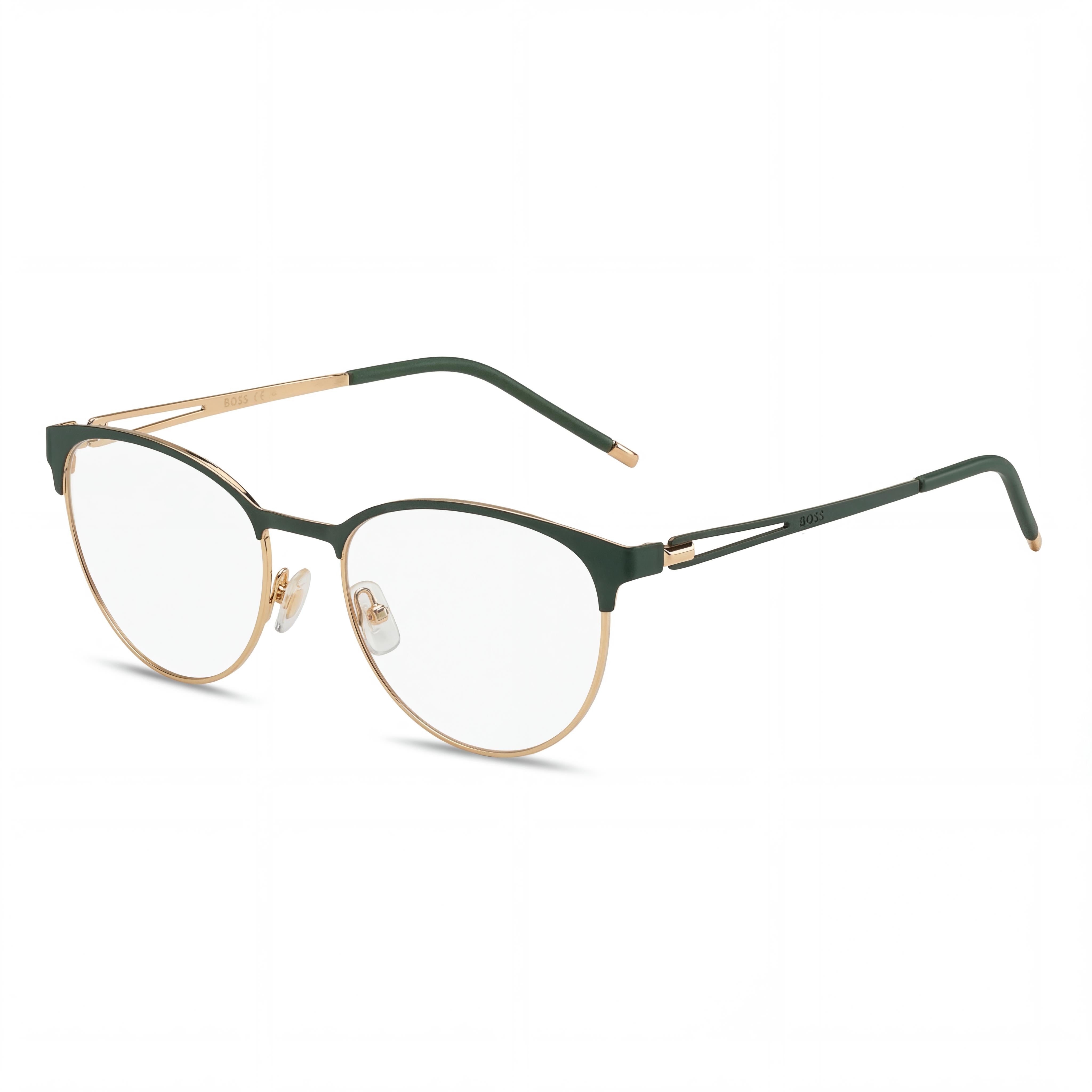 Hugo Boss Modern Unisex Sunglasses with Gold Green Alloy Steel Frame and Gold Green Polycarbonate Lenses 52mm, Photo 1
