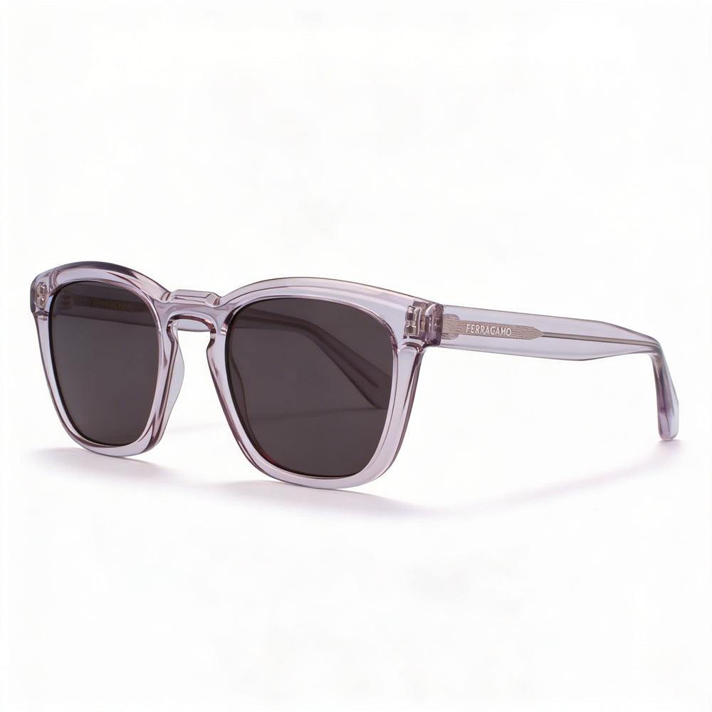 Ferragamo Sf2040se Men's Acetate Rectangle Transparent Grey Sunglasses with Polycarbonate Lenses 50mm UV 400
