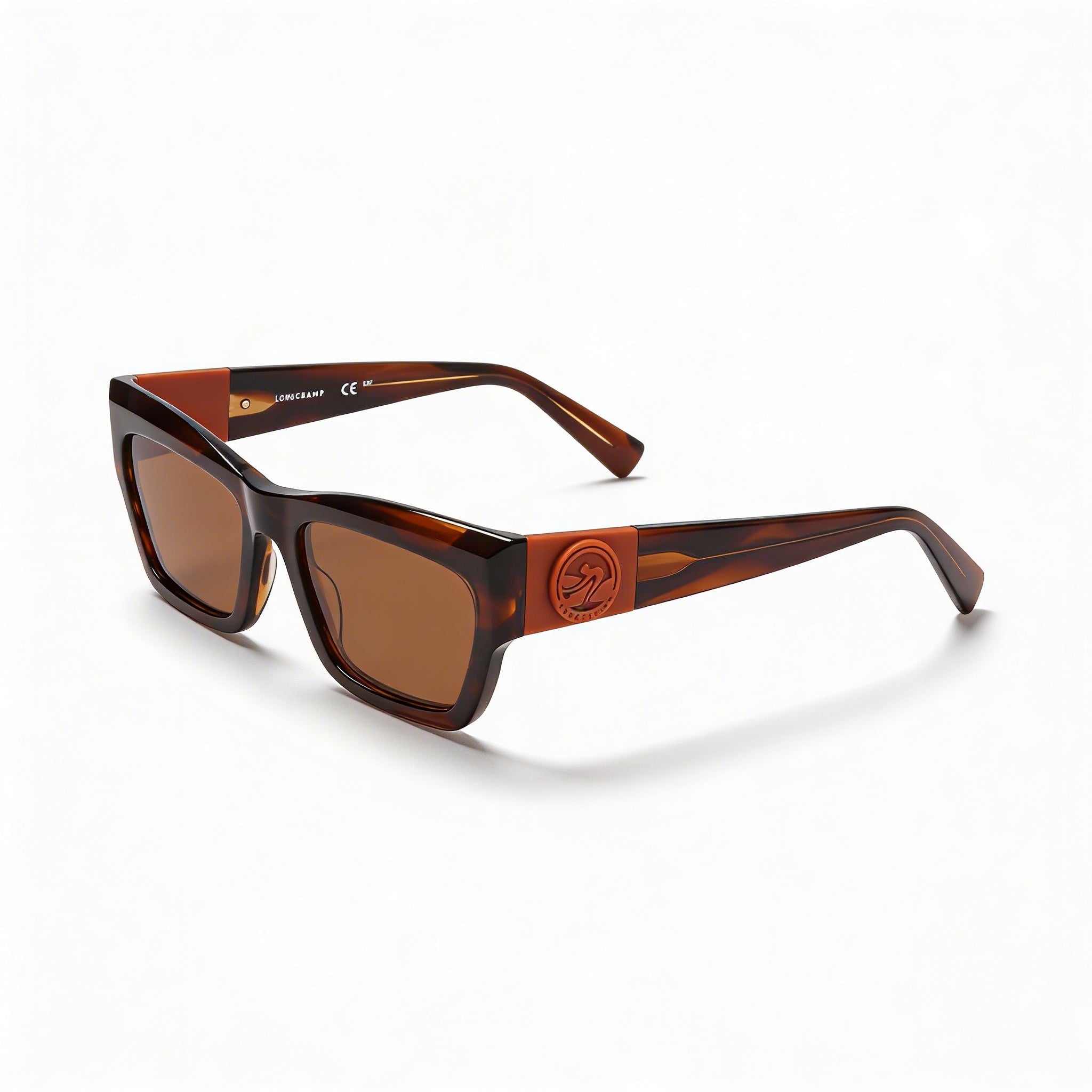 Gafas de sol para hombre Longchamp Modern LO763S con montura a rayas marrón, lentes a rayas marrón, forma rectangular modificada, Photo 1