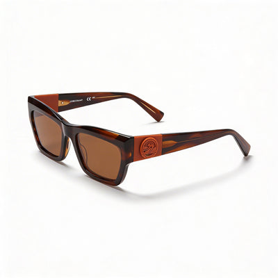 Gafas de sol para hombre Longchamp Modern LO763S con montura a rayas marrón, lentes a rayas marrón, forma rectangular modificada