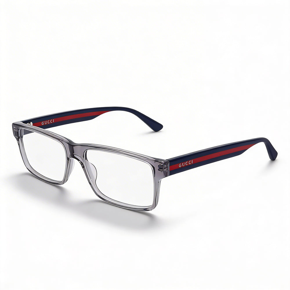Gucci Web Unisex Transparent Grey Blue Acetate Rectangle Full Rim Prescription-Ready Non- Eyeglasses 56-16mm