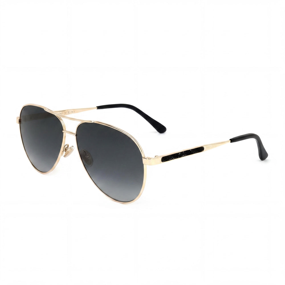 JIMMY CHOO Gafas de sol clásicas unisex negras con protección UV en oro de acero inoxidable y cristales gris oscuro de 60 mm
