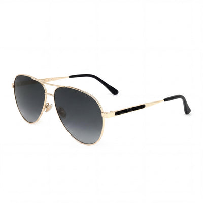 JIMMY CHOO Gafas de sol clásicas unisex negras con protección UV en oro de acero inoxidable y cristales gris oscuro de 60 mm