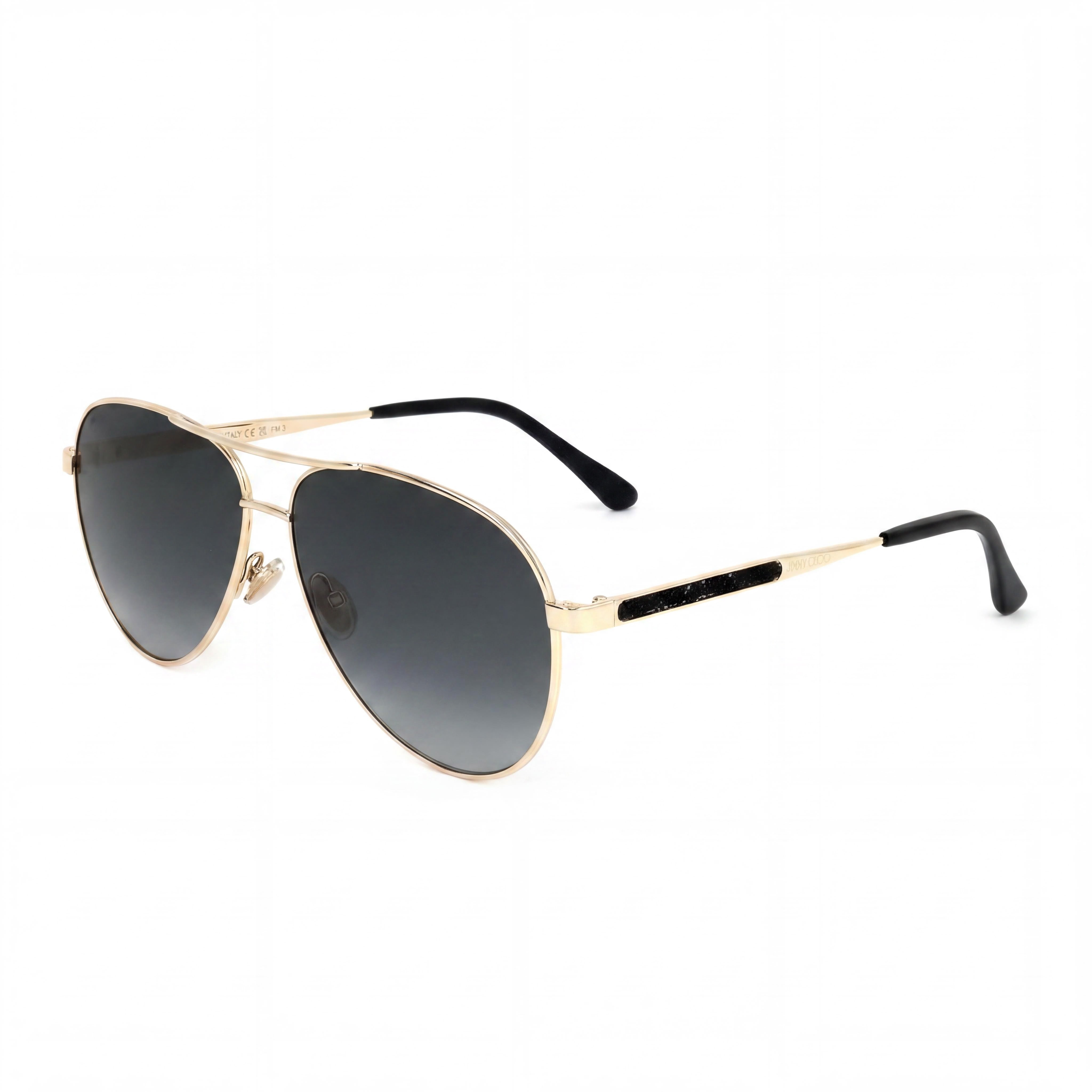 JIMMY CHOO Gafas de sol clásicas unisex negras con protección UV en oro de acero inoxidable y cristales gris oscuro de 60 mm, Photo 1