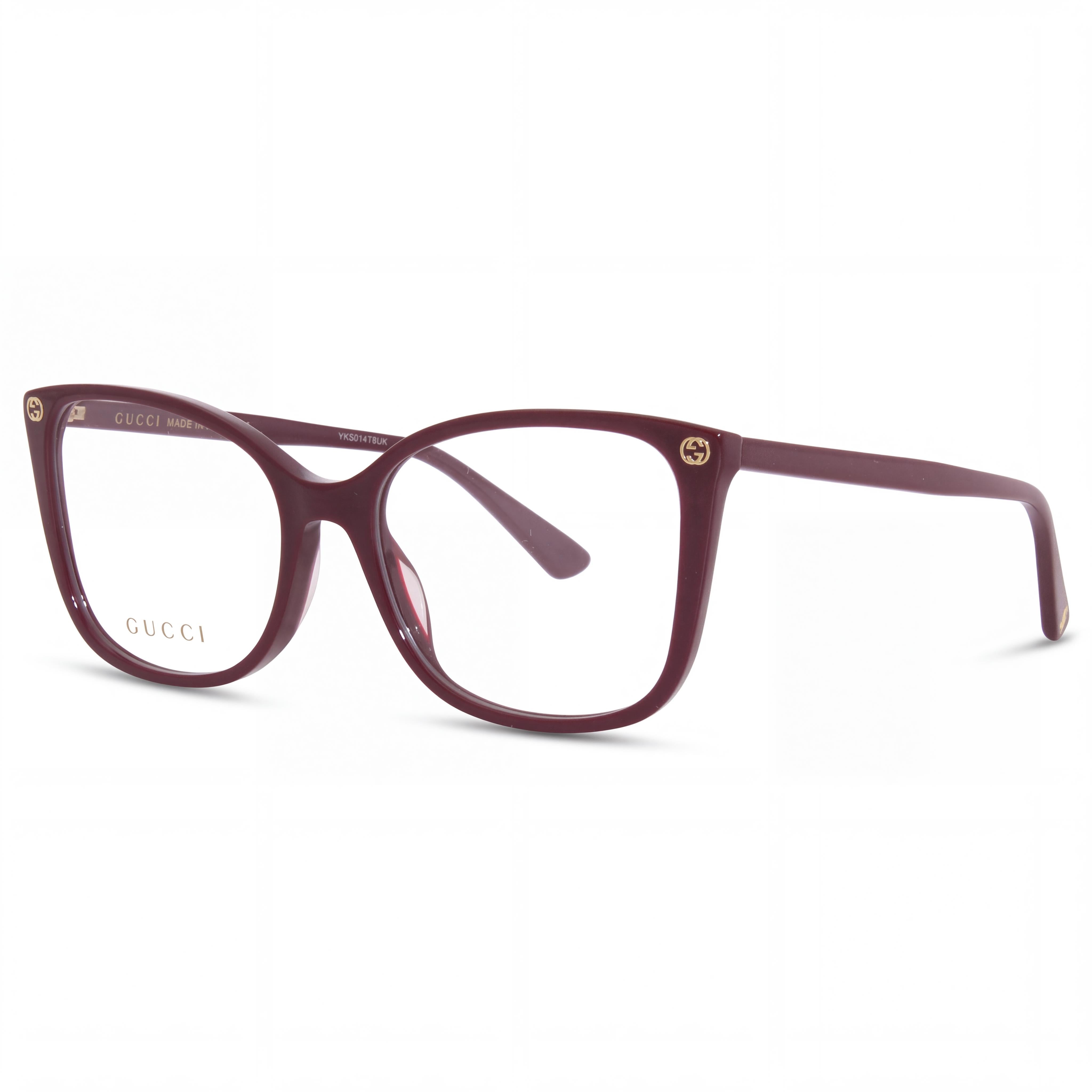 Gafas ópticas Gucci Gg0026o-012 para mujer, montura completa de ojo de gato, de plástico, color borgoña con logo dorado, 53 mm, Photo 1