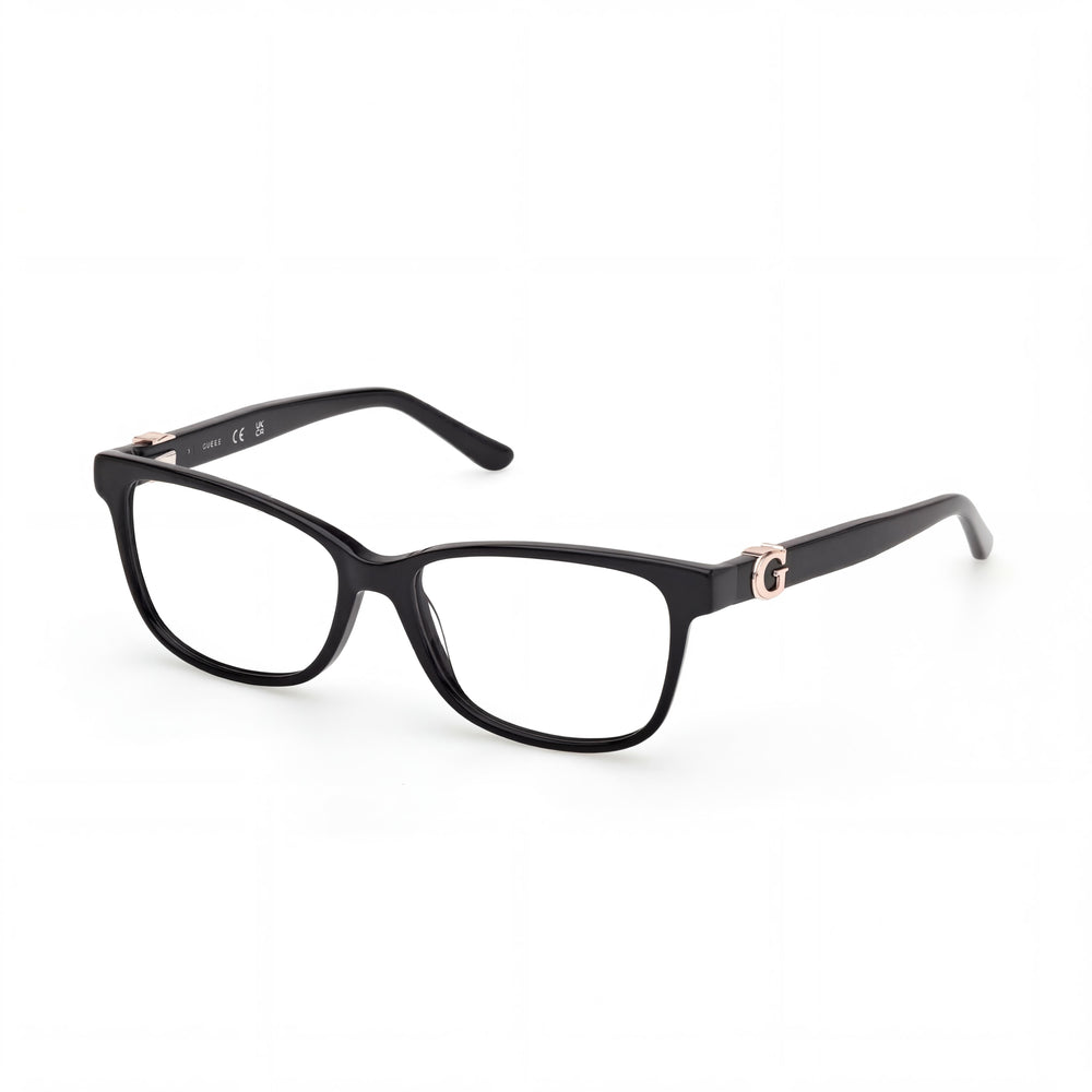 GUESS Gu50227 Women's Plastic Frame Eyewear, Shiny Black Frame and Shiny Black Lenses, 52mm