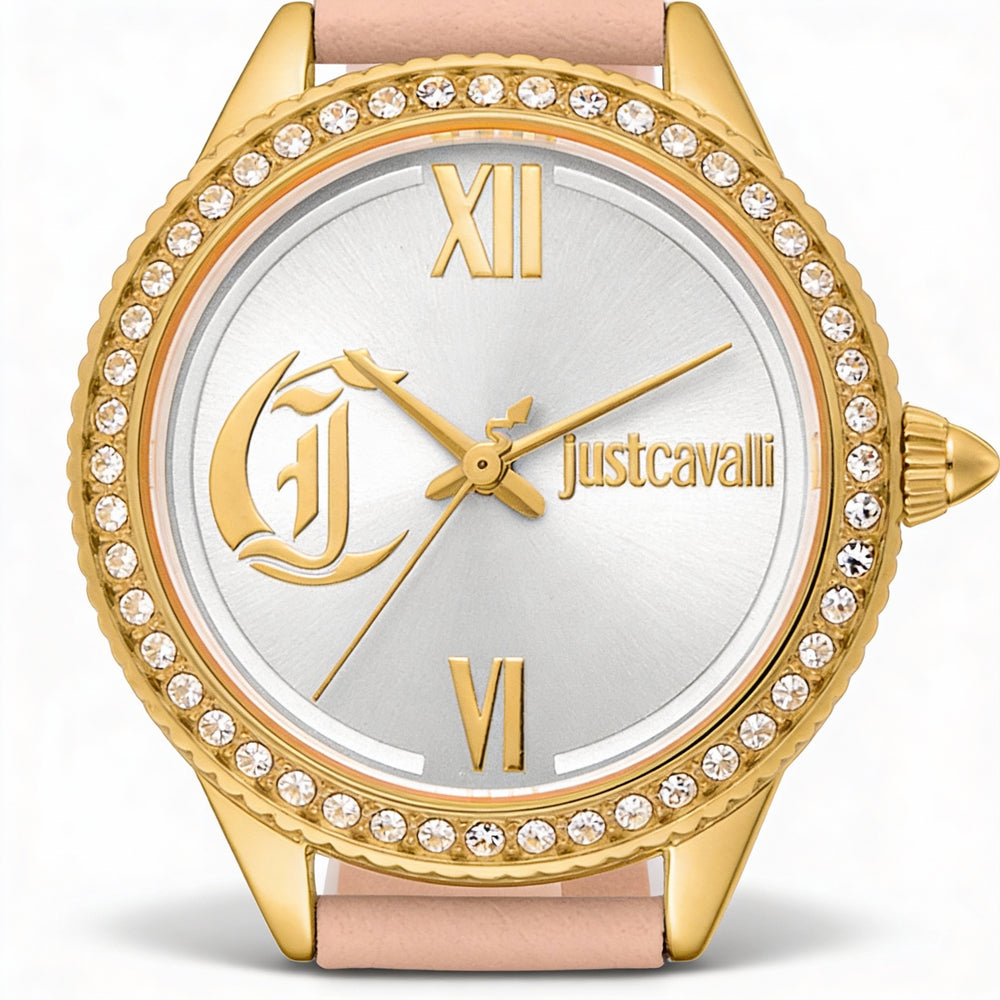 Reloj analógico de cuarzo multicolor para mujer Just Cavalli Strip, caja de 24 mm, resistencia al agua de 5 ATM, resistente a golpes, multifunción.
