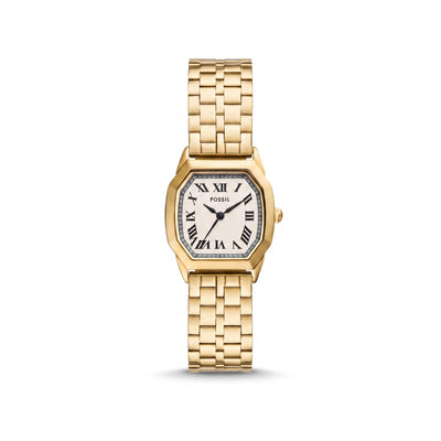 Fossil Women's Bracelet Octagon Gold-Tone Stainless Steel Watch with Cream Dial 27mm Water Resistant