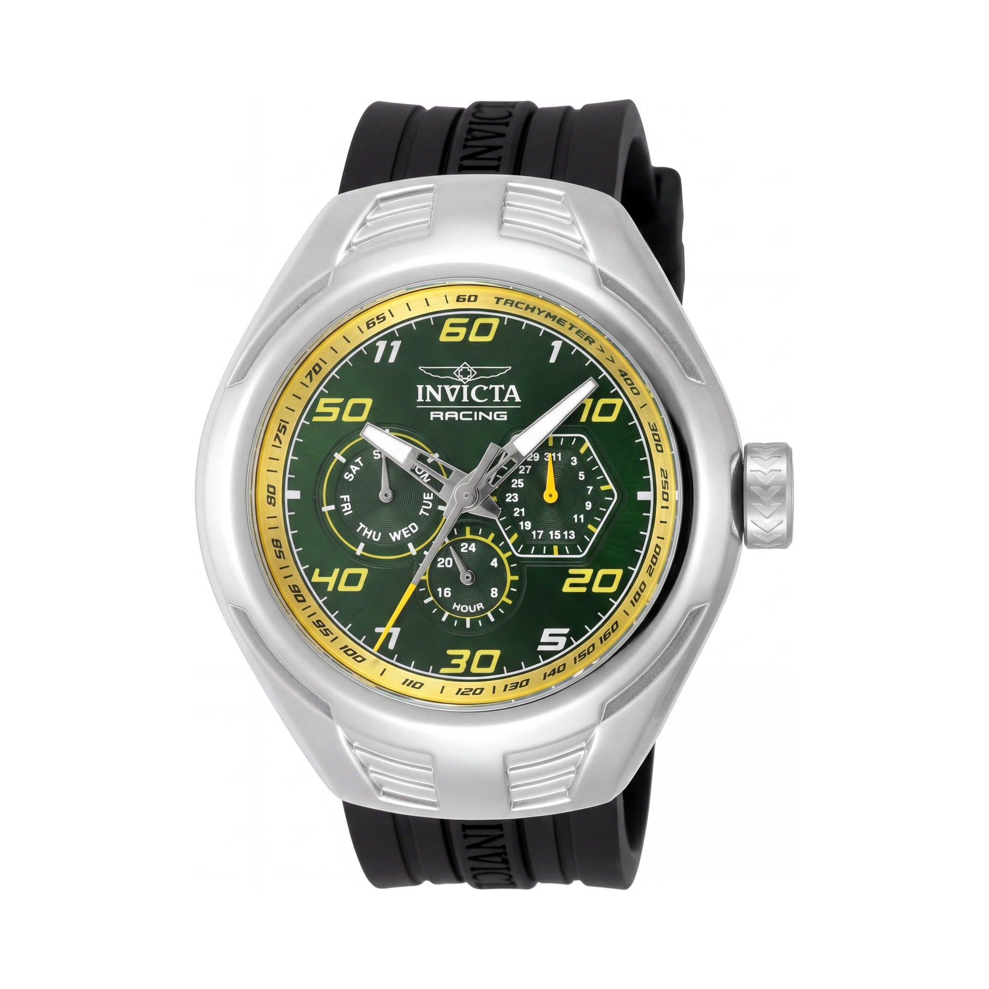 Invicta Racing 47728 Unisex Chronograph Quartz 46mm Silver Stainless Steel Green Dial Silicone Strap Watch, Photo 1